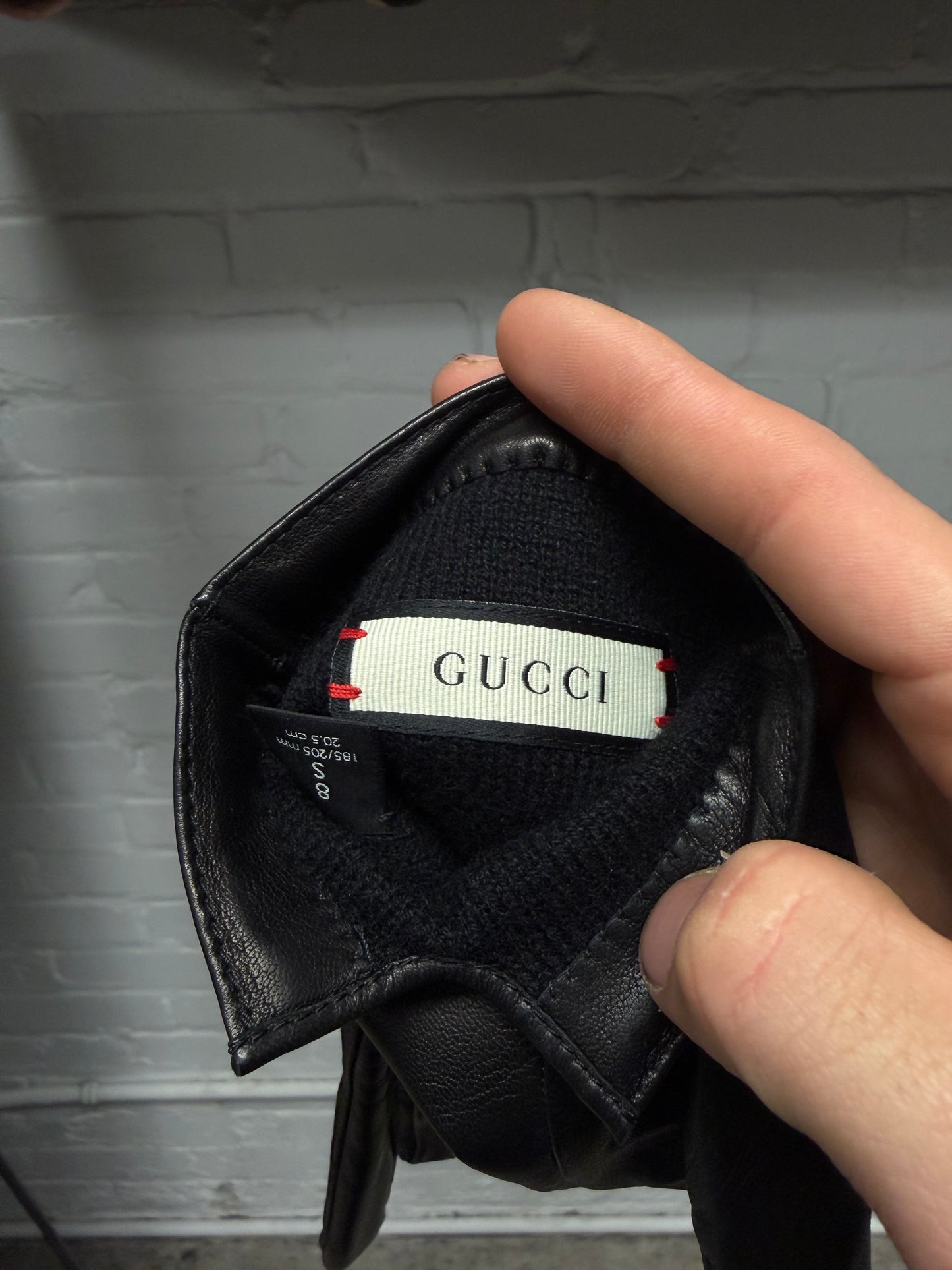 Gucci ‘Snake Embossed’ Black Lambskin Leather Gloves