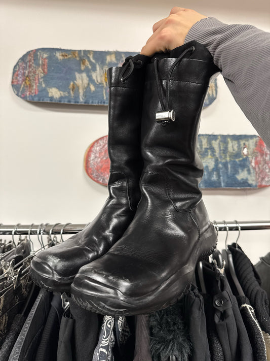 AW1999 Prada Runway Leather Toggle High Top Boots