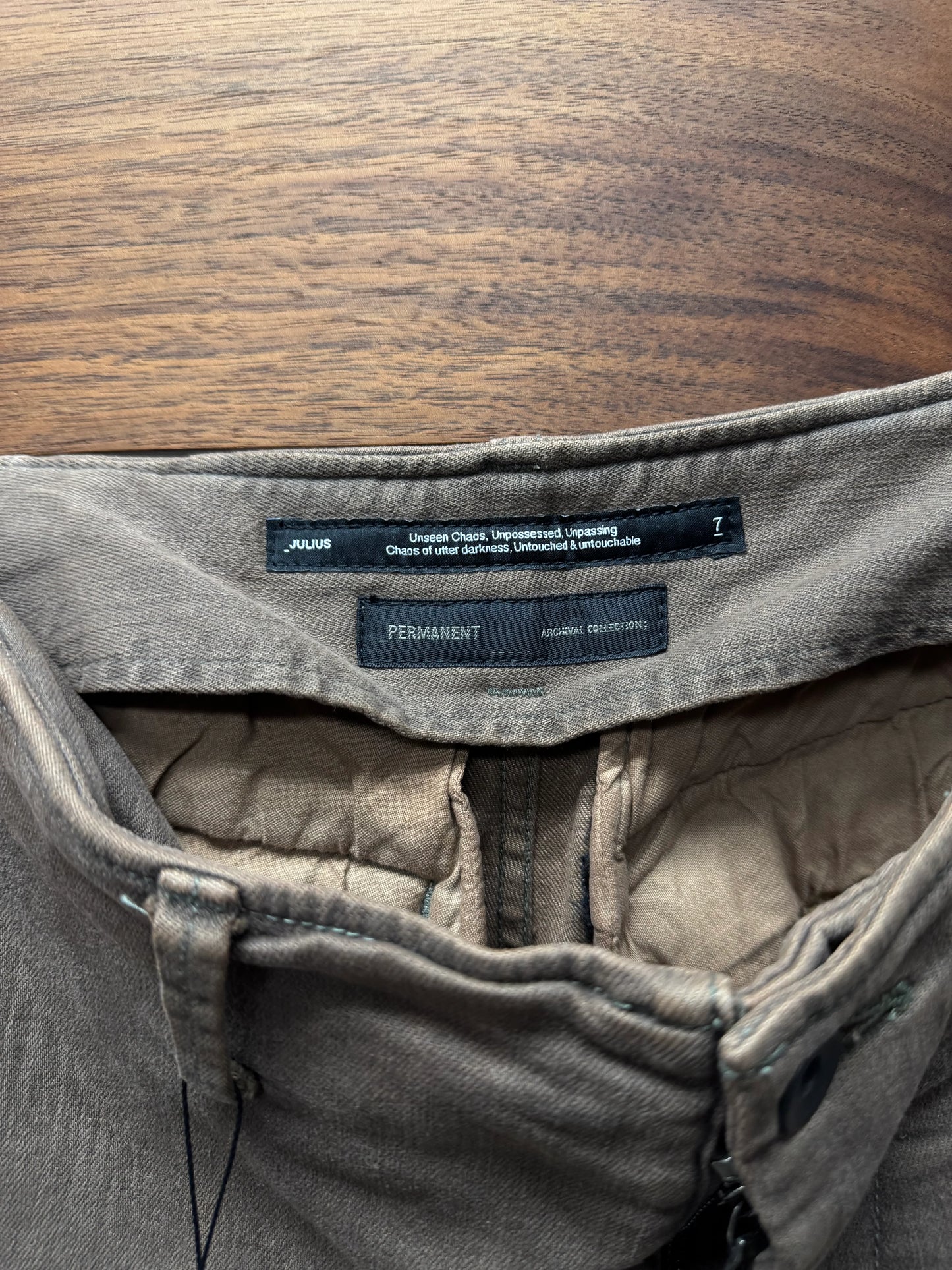 AW2021 Julius ‘Gas Mask’ Heavy Cotton Brown Wide Leg Cargo Pants