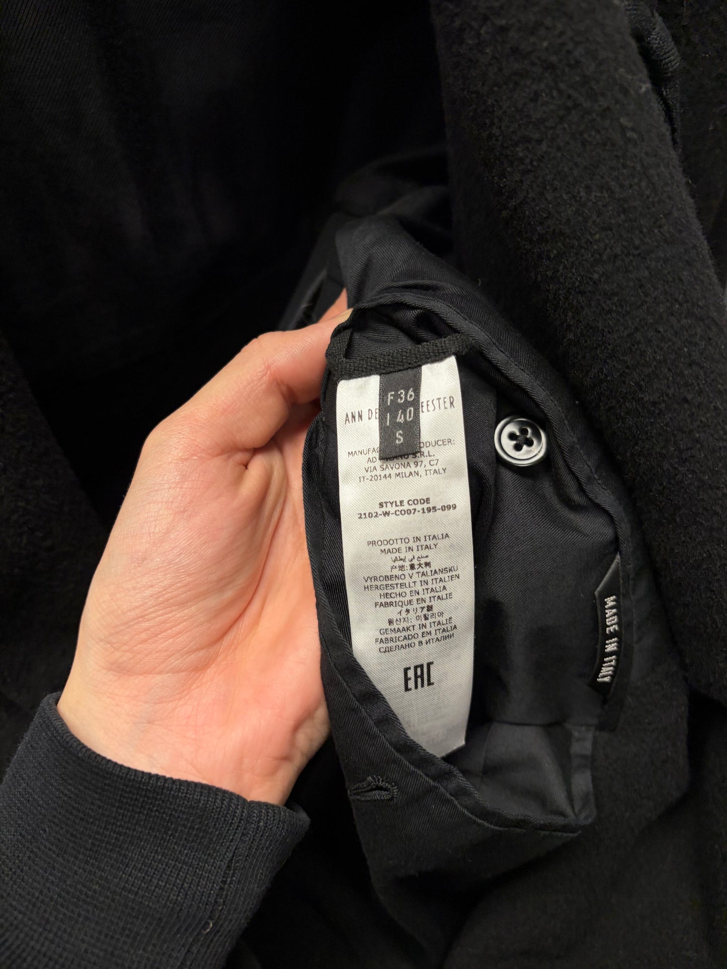 2024 Ann Demeulemeester Full Length Black Cashmere/Wool Single Breasted Coat