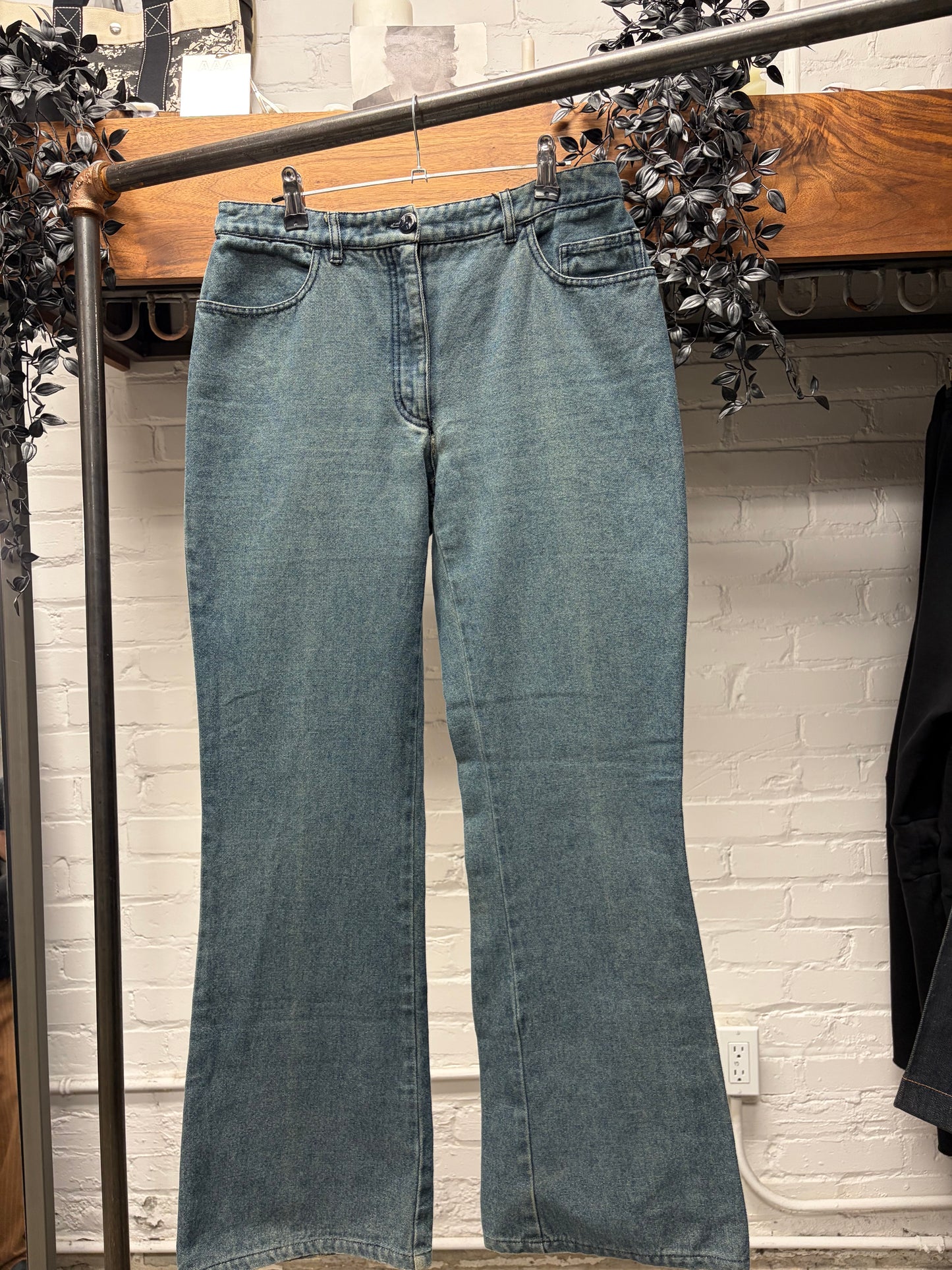 SS2001 Chanel Rhinestone Logo Flared Leg Denim