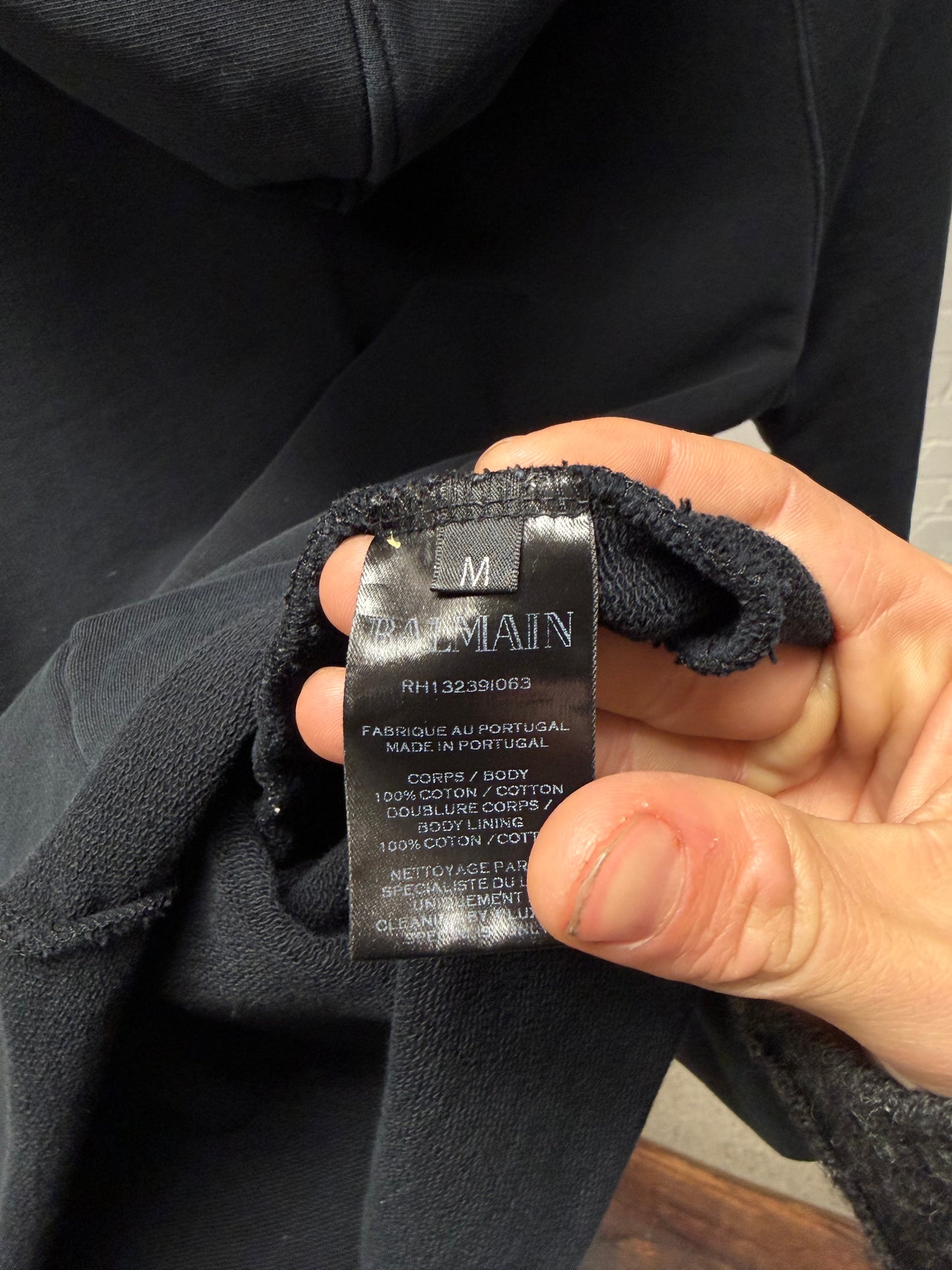 Balmain Black/Blue Logo Black Cotton Pullover Hoodie