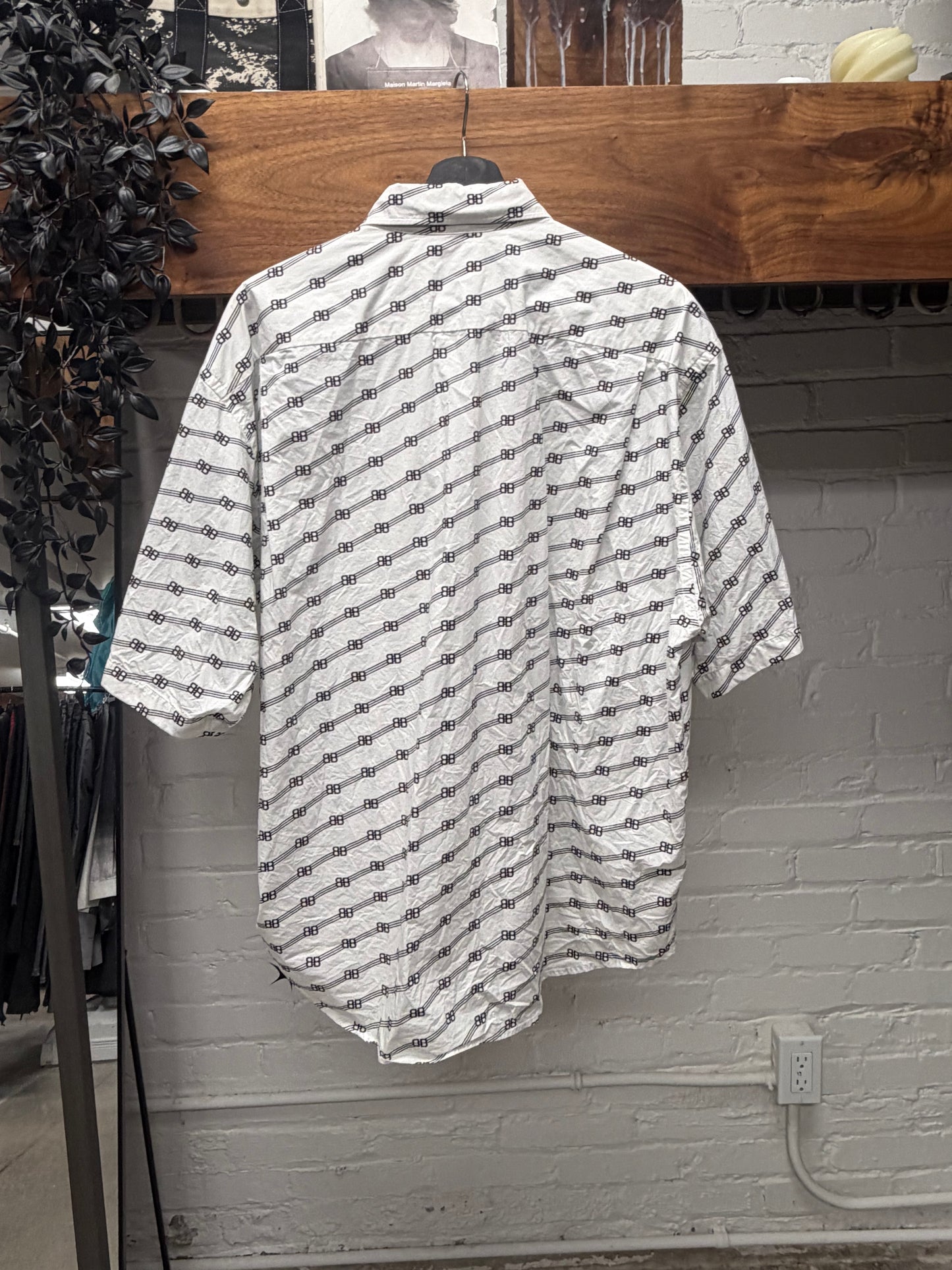 2020 Balenciaga ‘BB Monogram’ Short Sleeve Logo Button Up Shirt