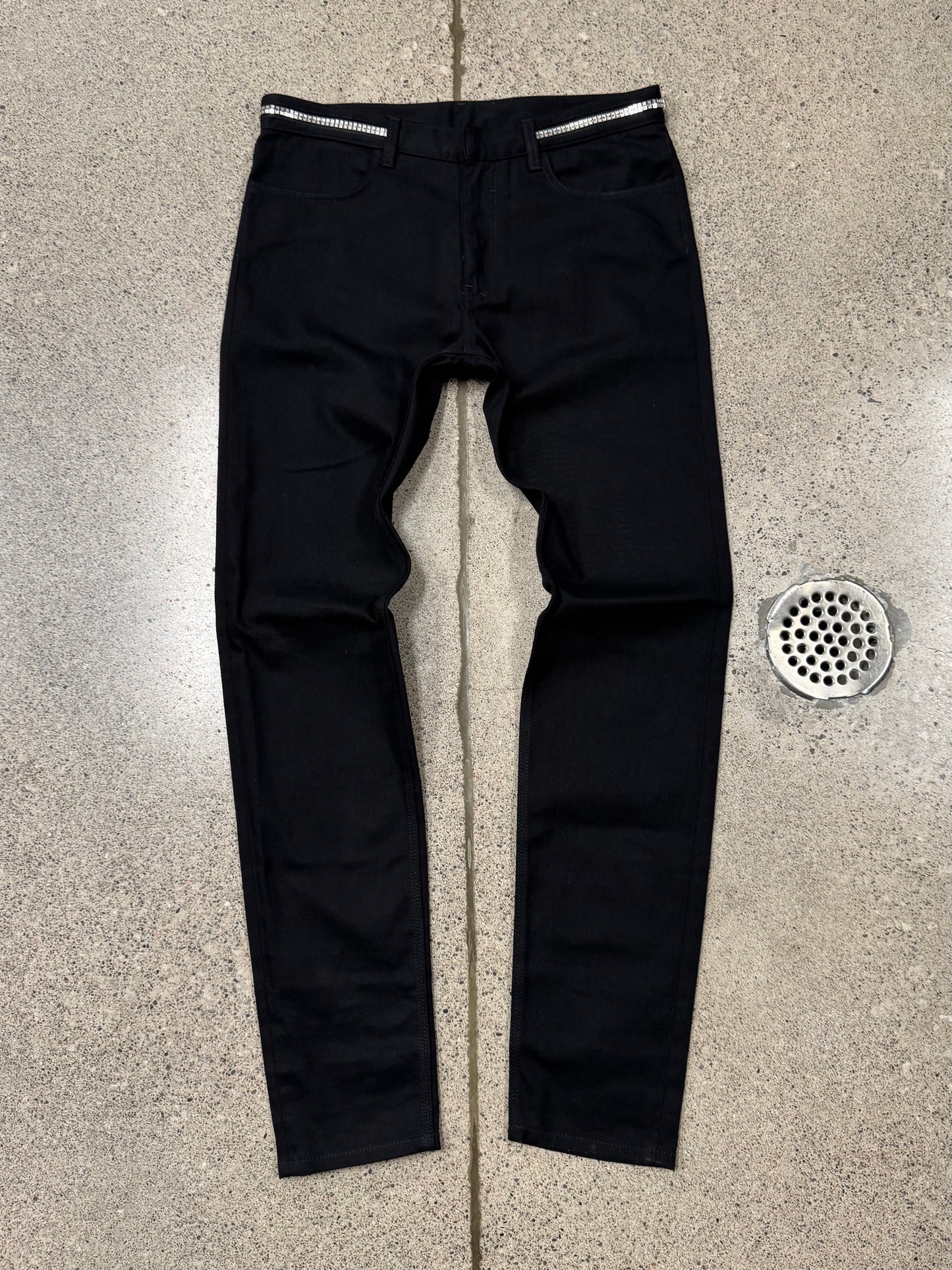 Givenchy ‘Silver Embellishment’ Waistband Studded Black Skinny Denim