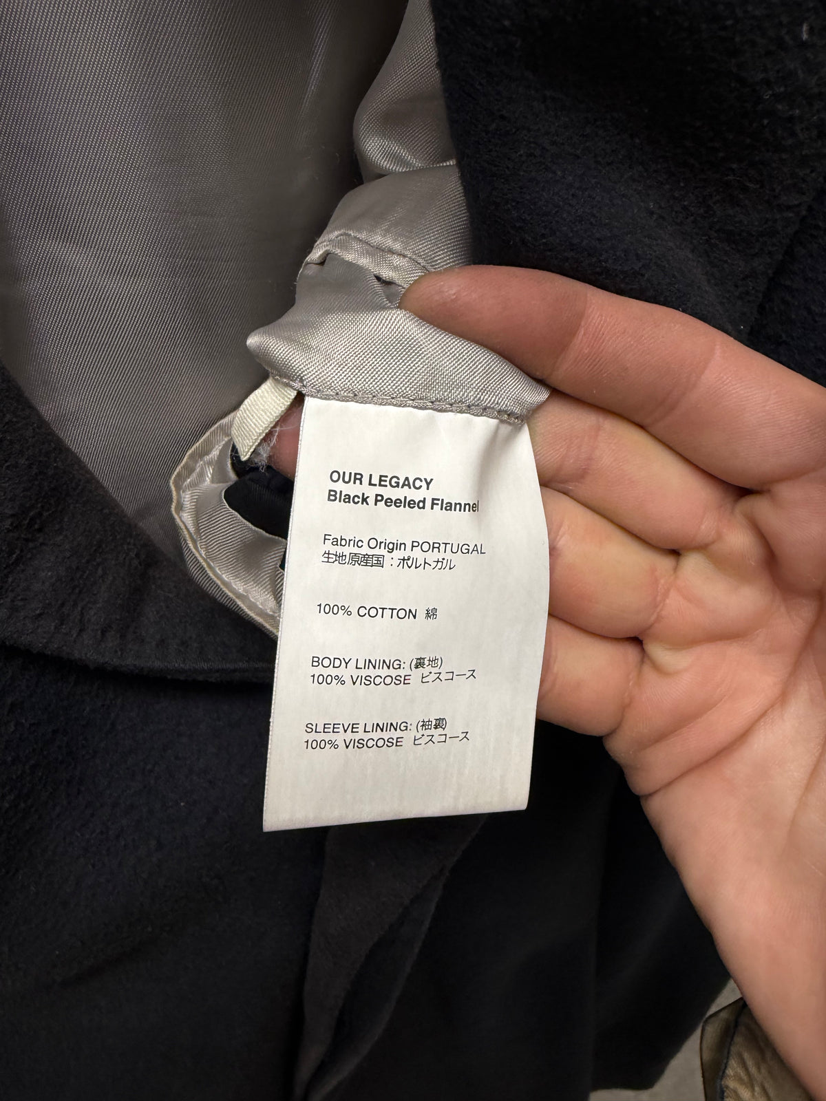 Our Legacy Black Peeled Flannel Sun-Faded Cotton Mid-Weight Coat
