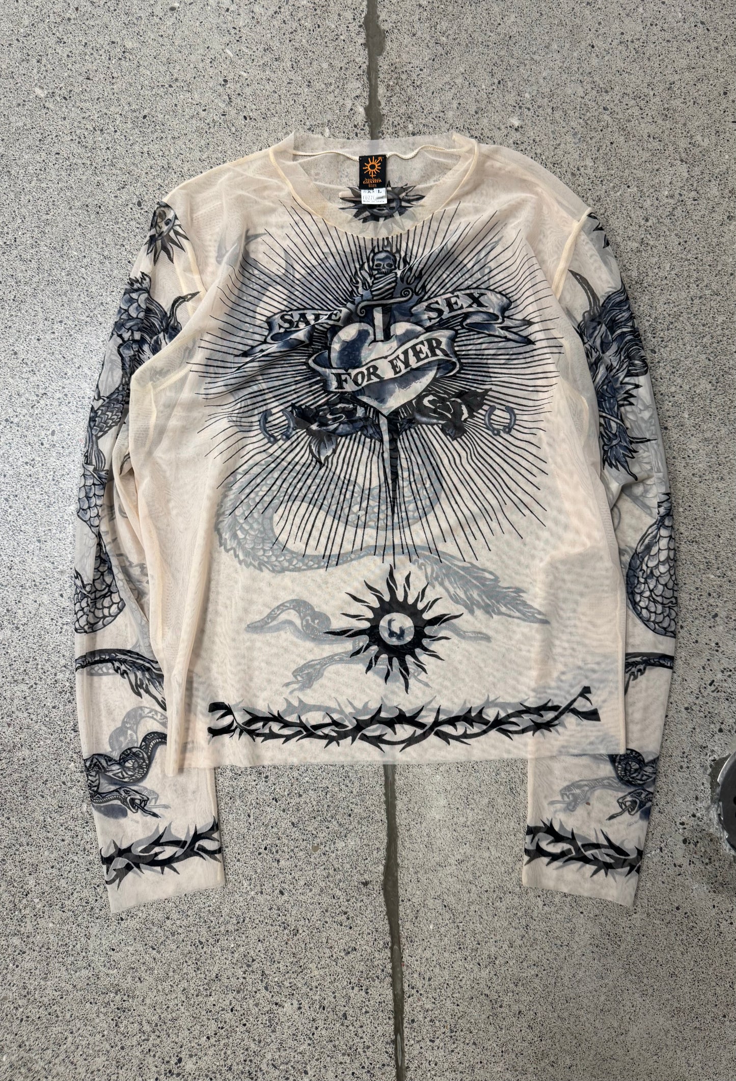 SS1996 Jean Paul Gaultier ‘Safe Sex Forever’ Mesh Long Sleeve Shirt