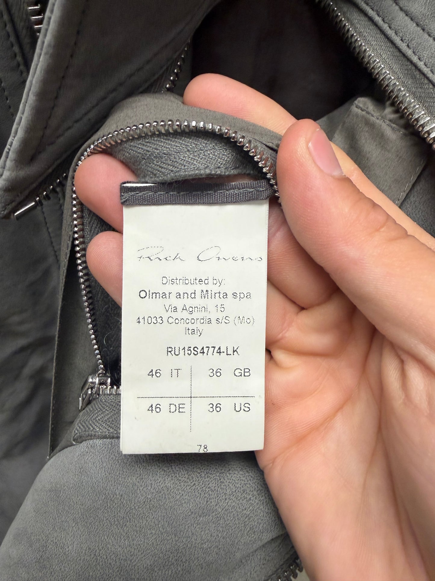 SS2015 Rick Owens ‘Faun’ Grey DRKDust Leather ‘Mollino’ Leather High Neck Zip Vest