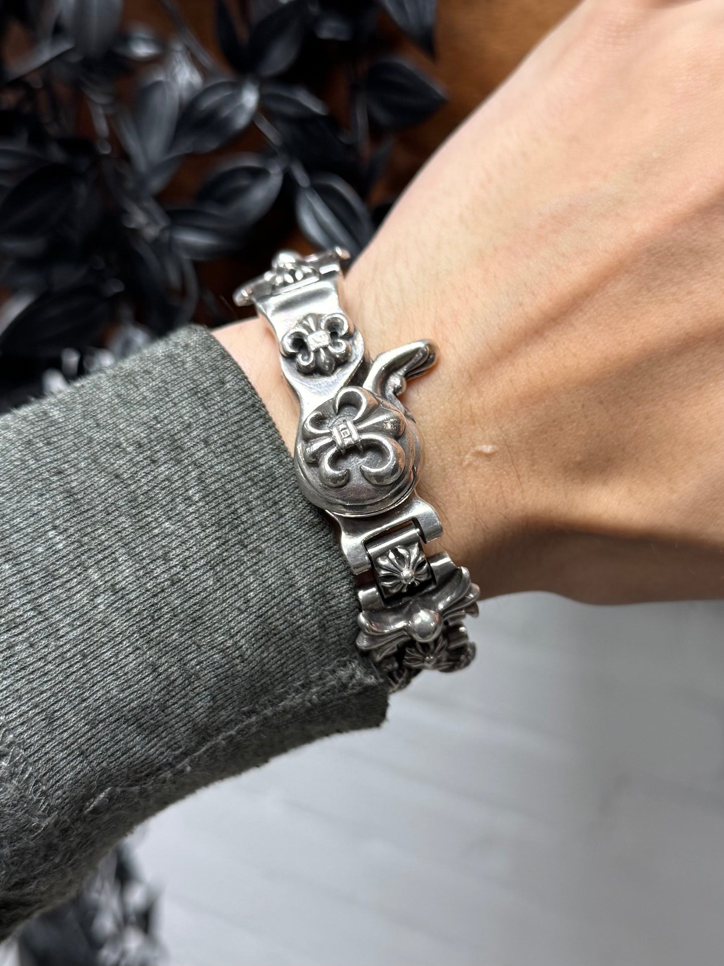 Chrome Hearts ‘H-Link’ Claw/Fleur De Lis 925 Silver ‘Lobster Clasp’ Bracelet