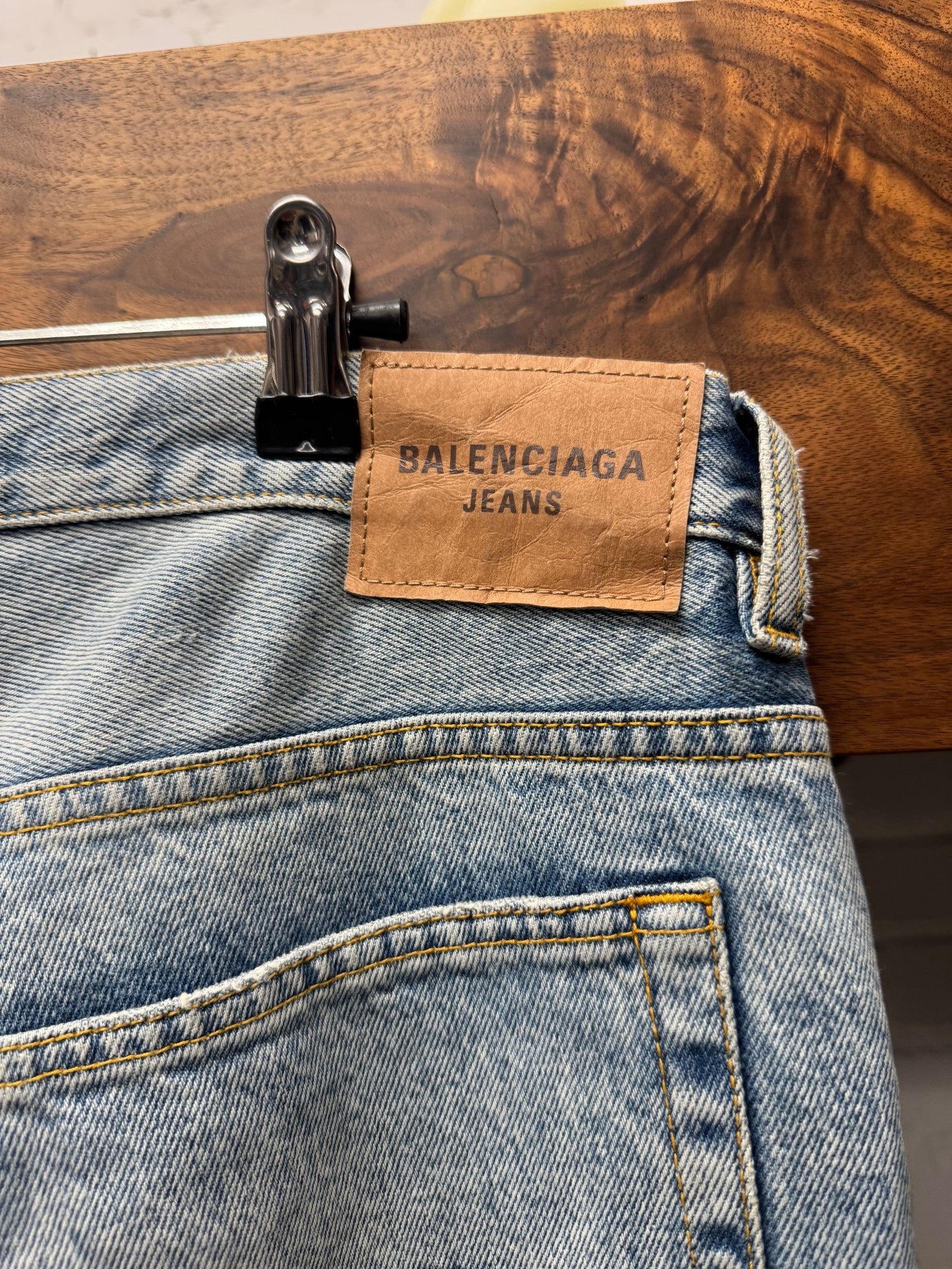 Balenciaga ‘Japanese Organic Twill’ Light Wash Blue Heelbite Flared Jeans