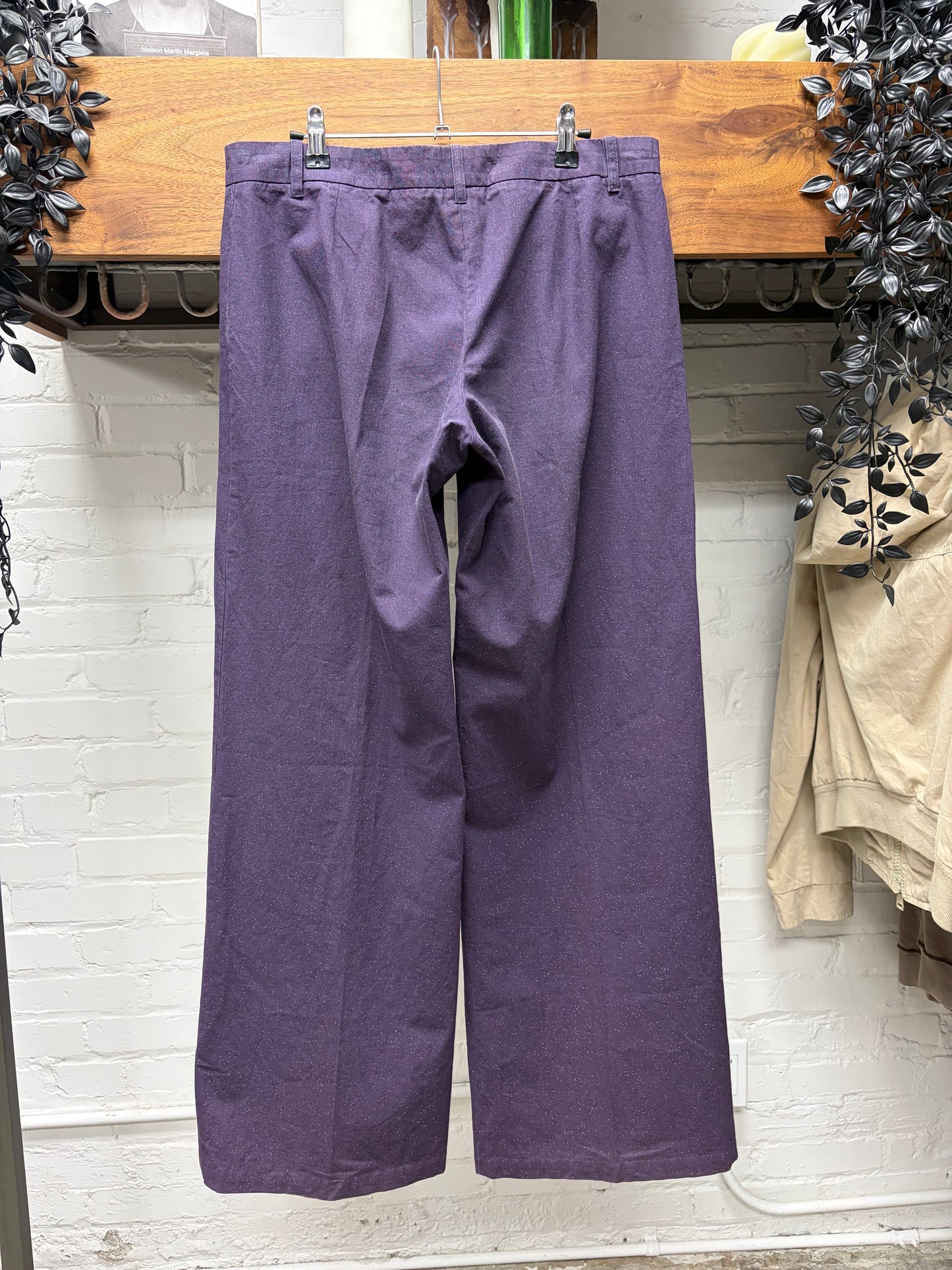 Ann Demeulemeester ‘Glitter’ Purple Cotton Pleated Wide Leg Trousers