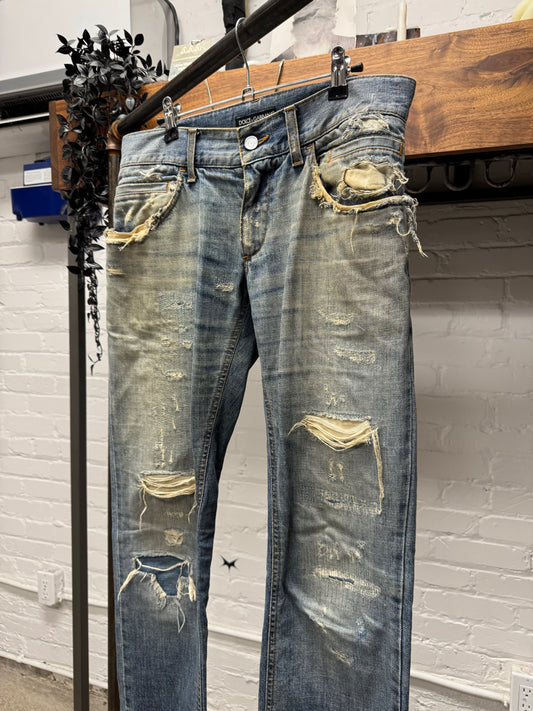 2000s Dolce & Gabbana Heavily Distressed Dirt Wash Denim