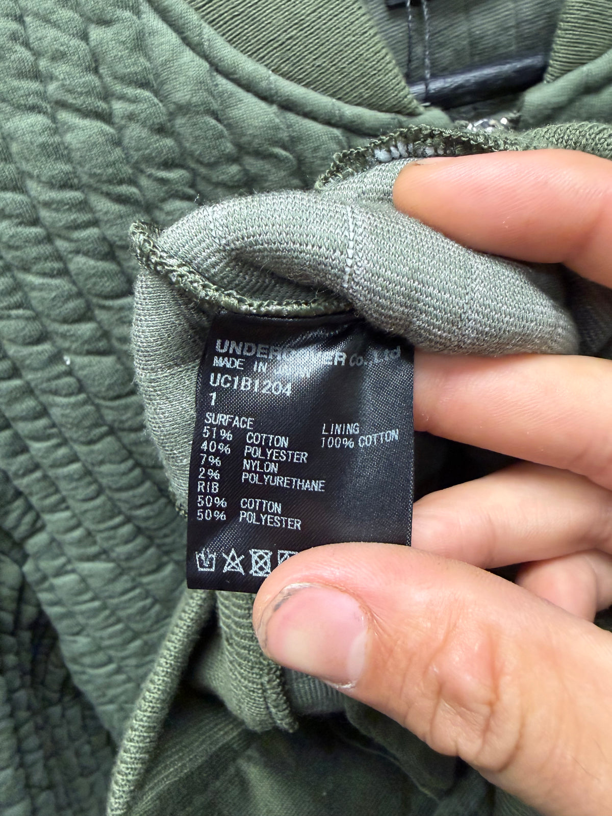 Undercover ‘Cropped Fit’ Quilt Padded Bomber Jacket with Ribbed Cuffing