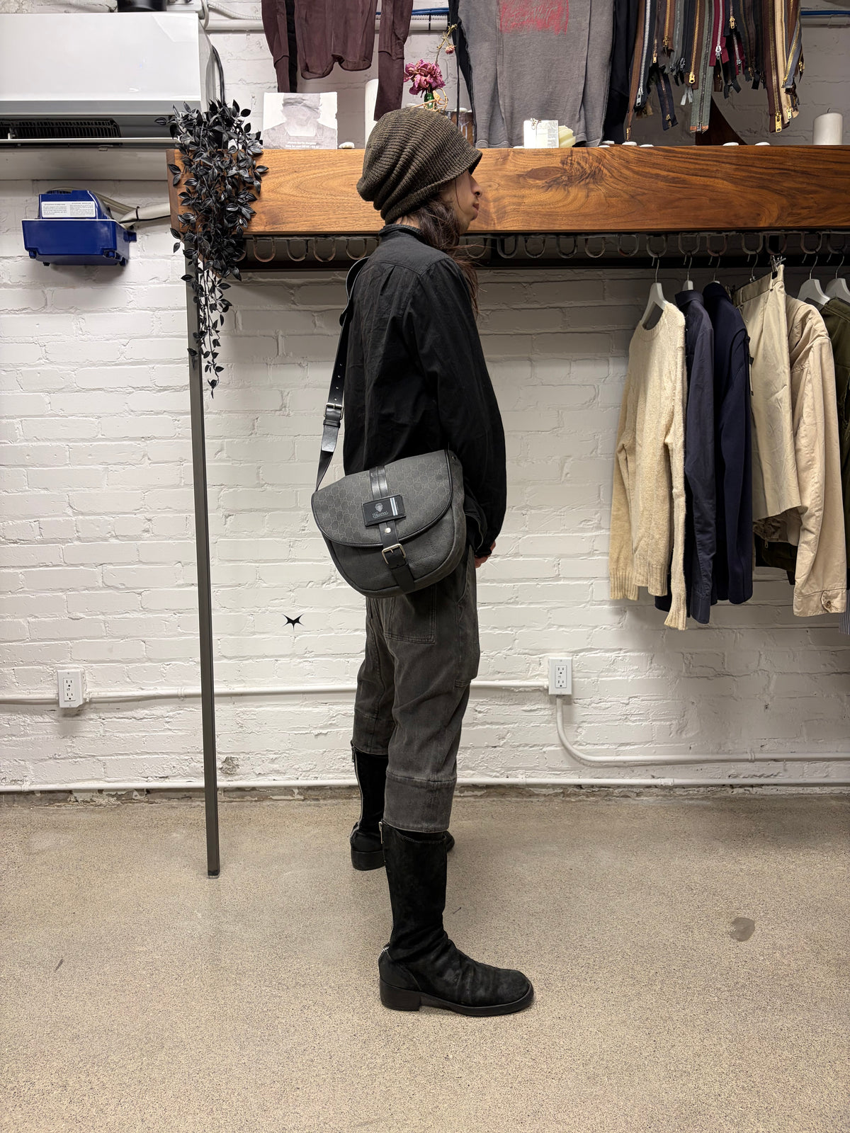 2000s Gucci Silver Canvas 'Guccisima' Monogram Crossbody Messenger Bag