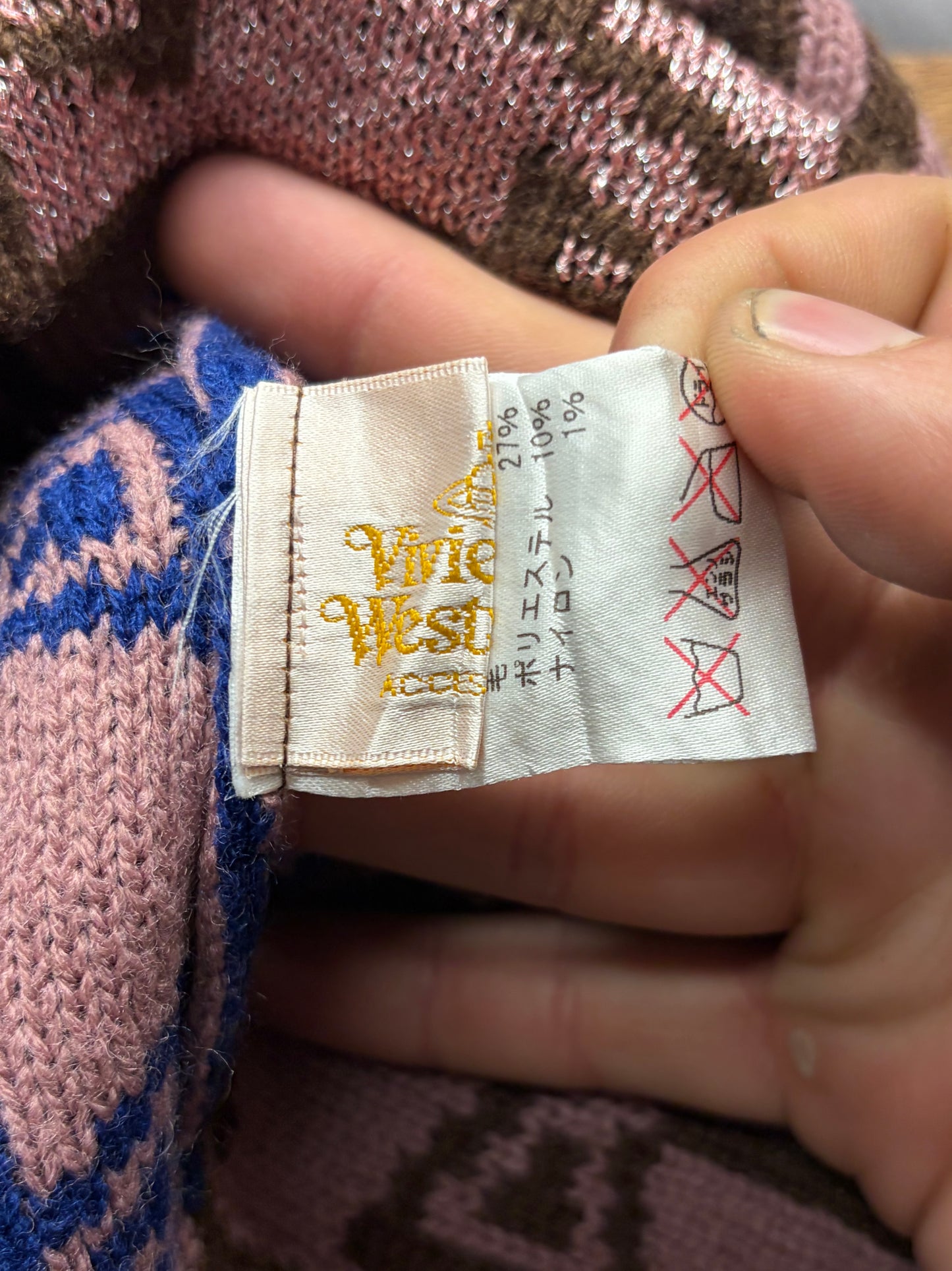 Vivienne Westwood ‘Cross Logo’ Pink/Brown Pom Pom Beanie