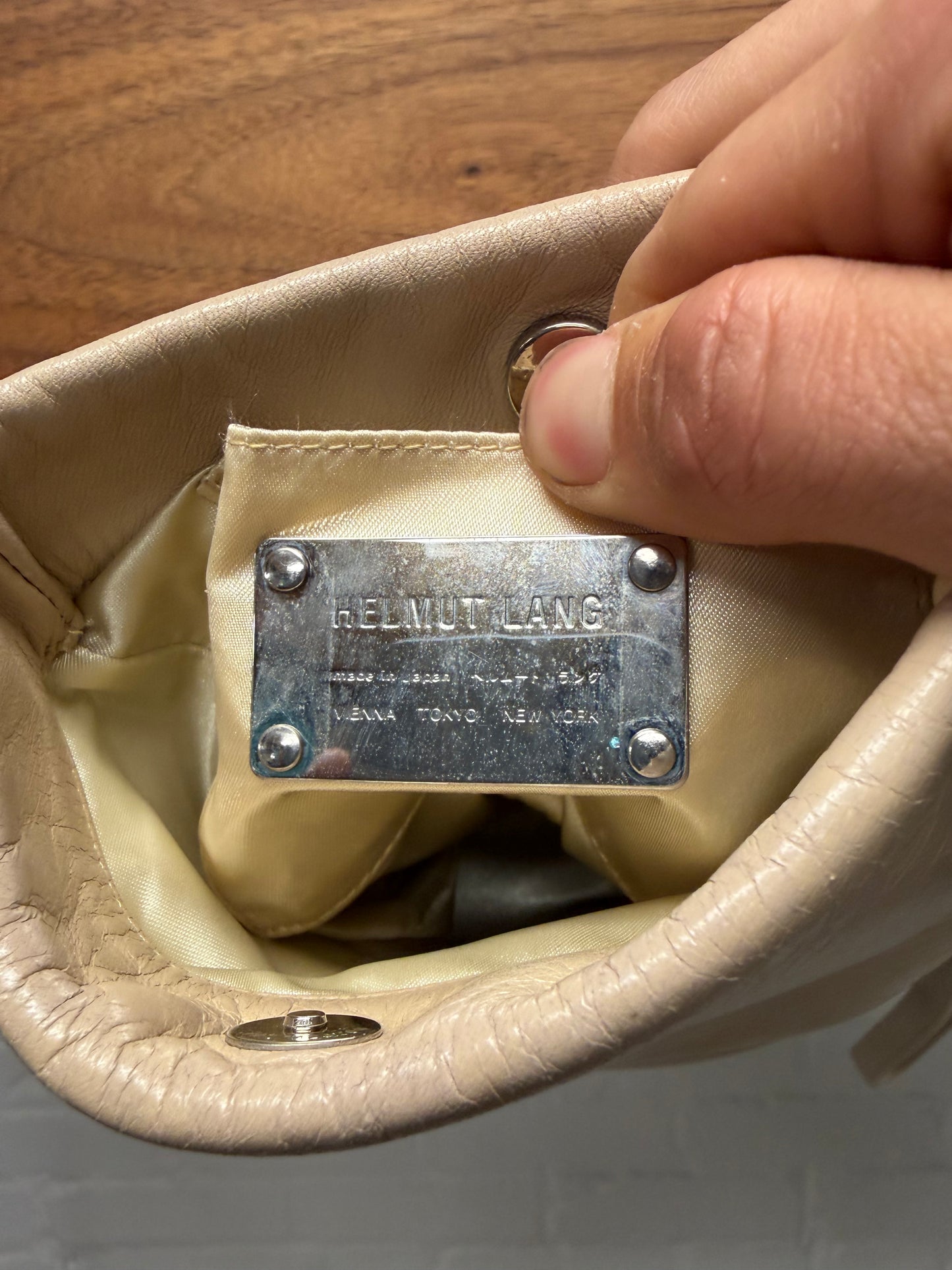 Helmut Lang Cream Lambskin Leather Wristlet/Crossbody Bag