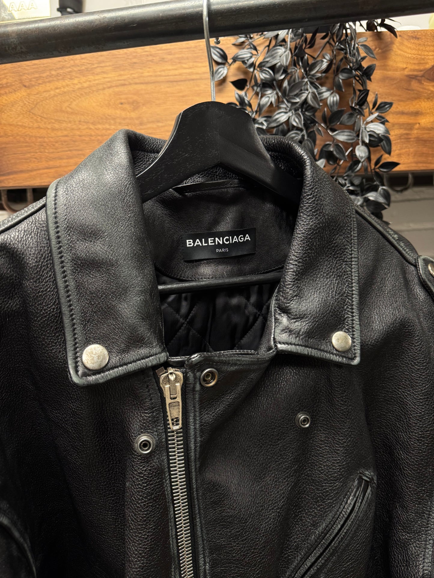 AW2017 Balenciaga ‘Graffiti’ Logo Black Leather Belted Biker Jacket