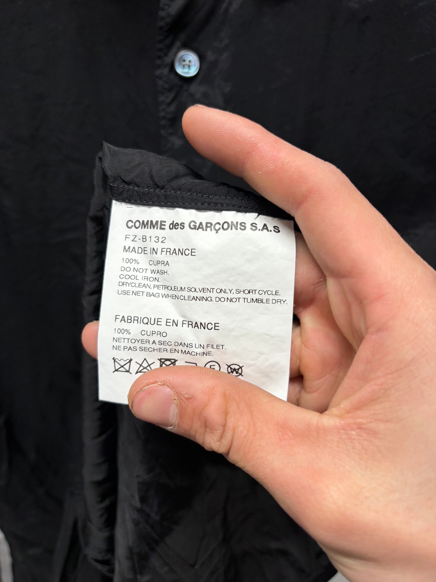 Comme Des Garçons Shirt Silky Black Button Up Shirt