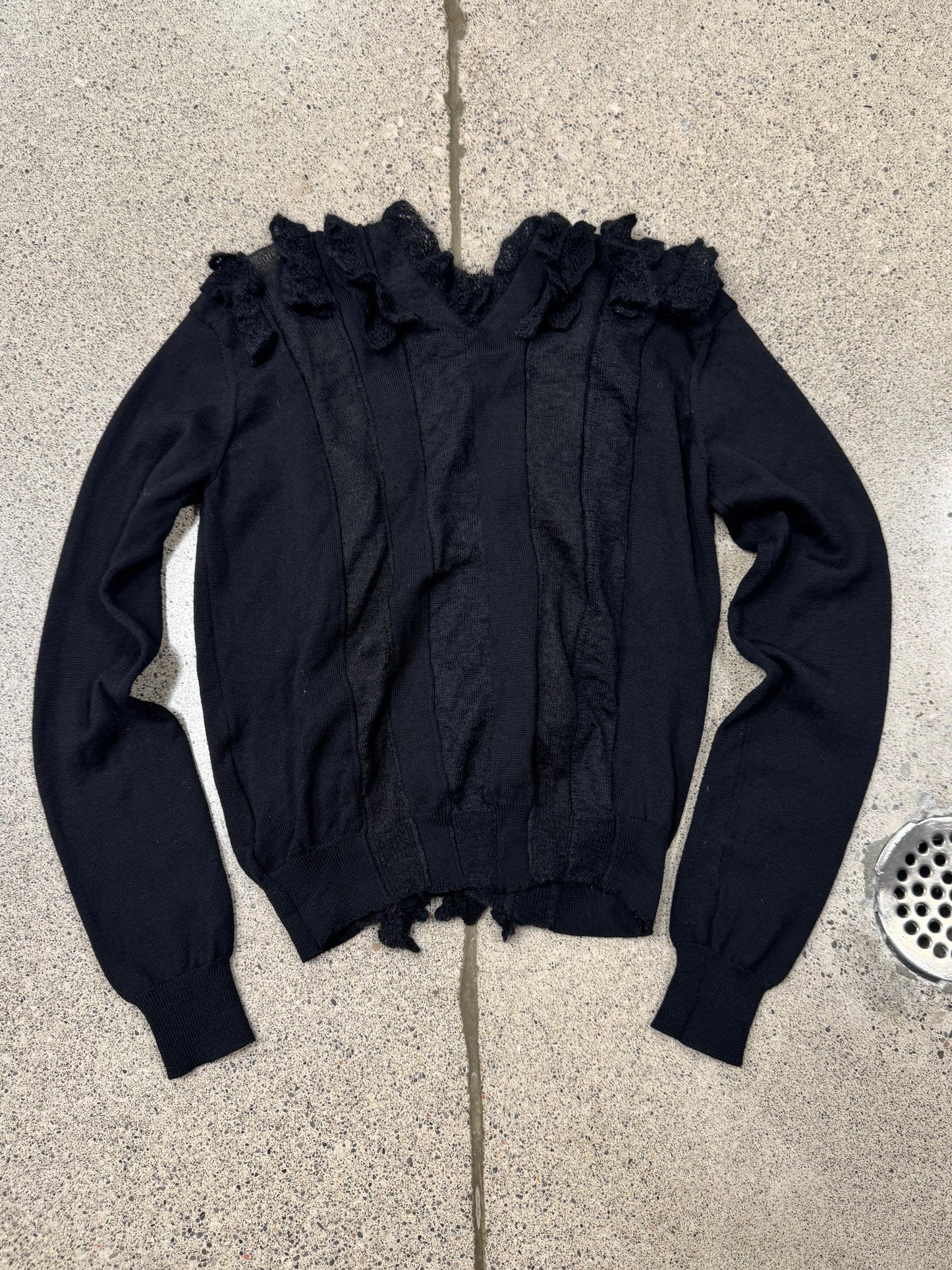 AW2006 Junya Watanabe Grunge ‘Frilled’ Button Closure Cardigan.