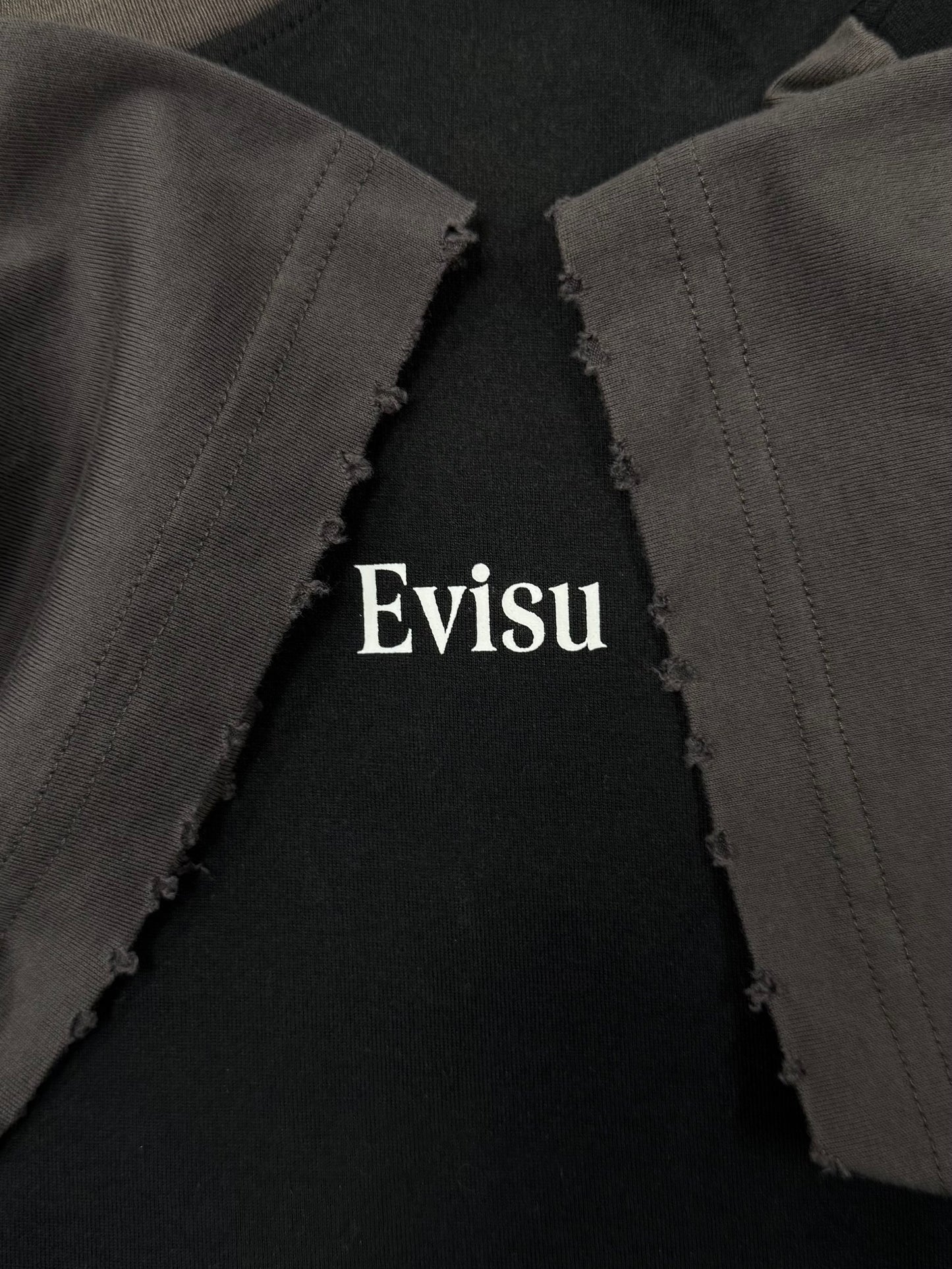 Evisu Distressed Black Ringer T-Shirt