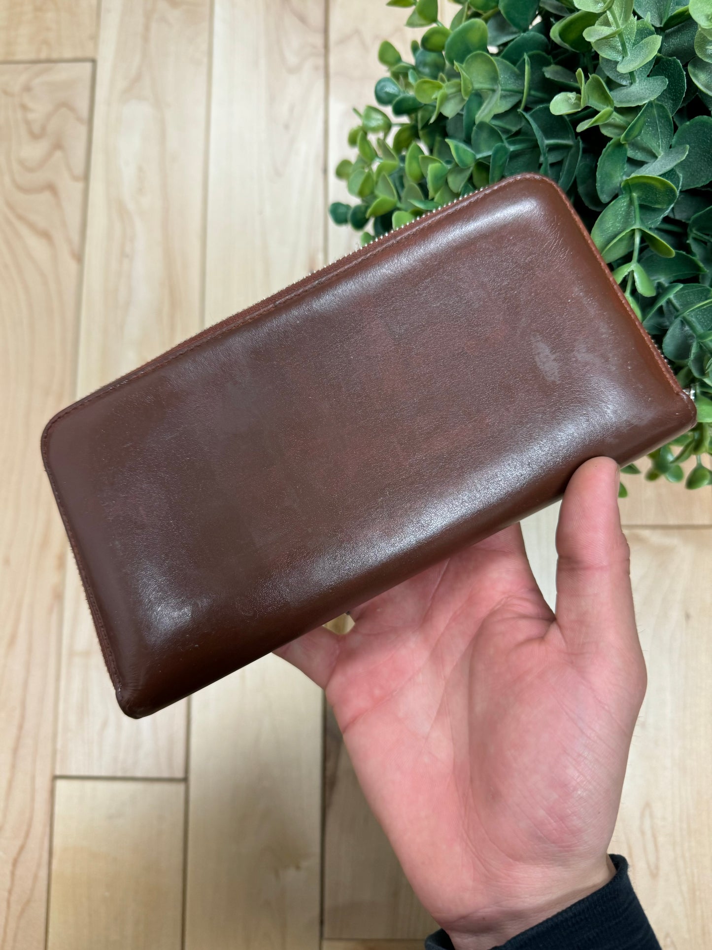 Jil Sander Embossed Logo Brown Leather Long Wallet