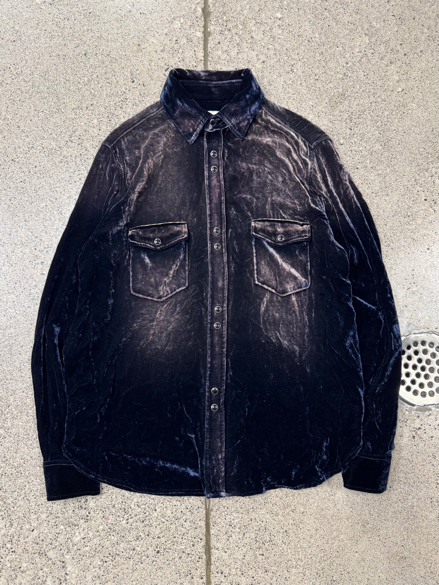 SS2020 Saint Laurent Silk/Velour ‘Gradient Fade’ Button Snap Shirt
