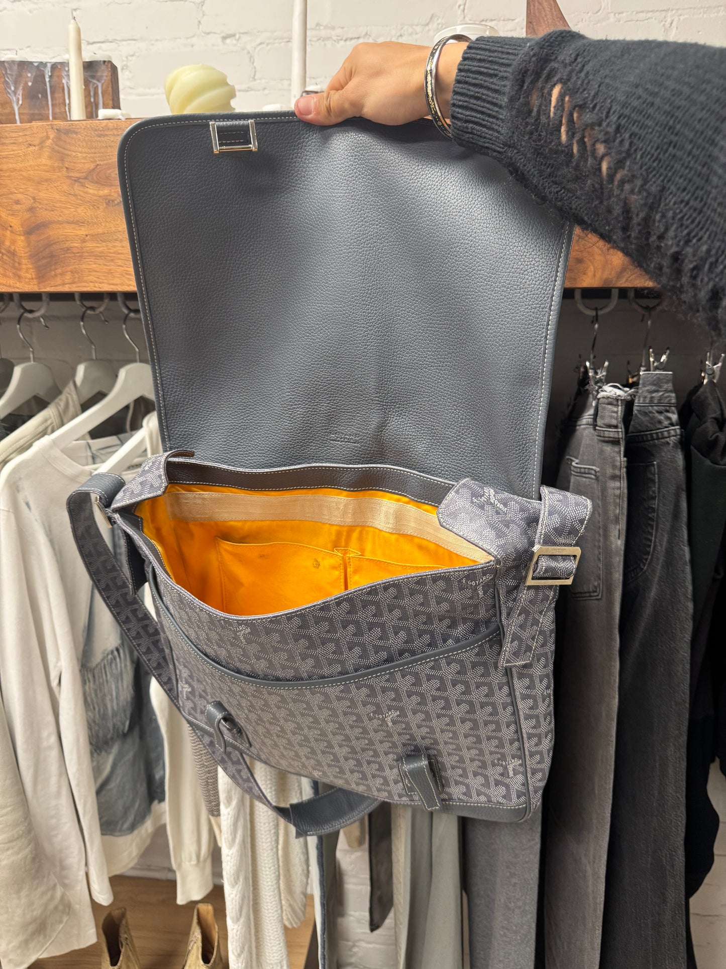 2013 Goyard ‘Grand Bleu’ GM Grey Leather Messenger Bag