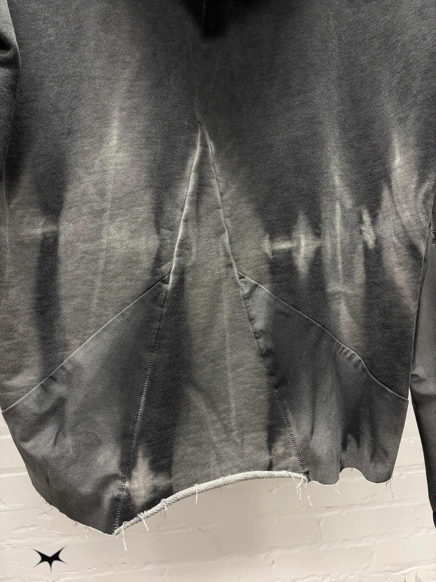 Thom Krom Dyed Grey Scar-Stitch Patched Pullover Hoodie