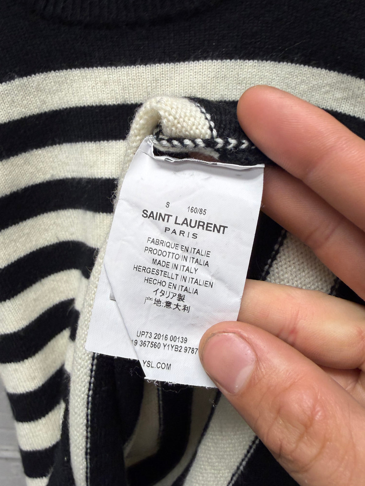 AW2015 Saint Laurent by Hedi Slimane Striped 100% Cashmere Black/White Knit Sweater