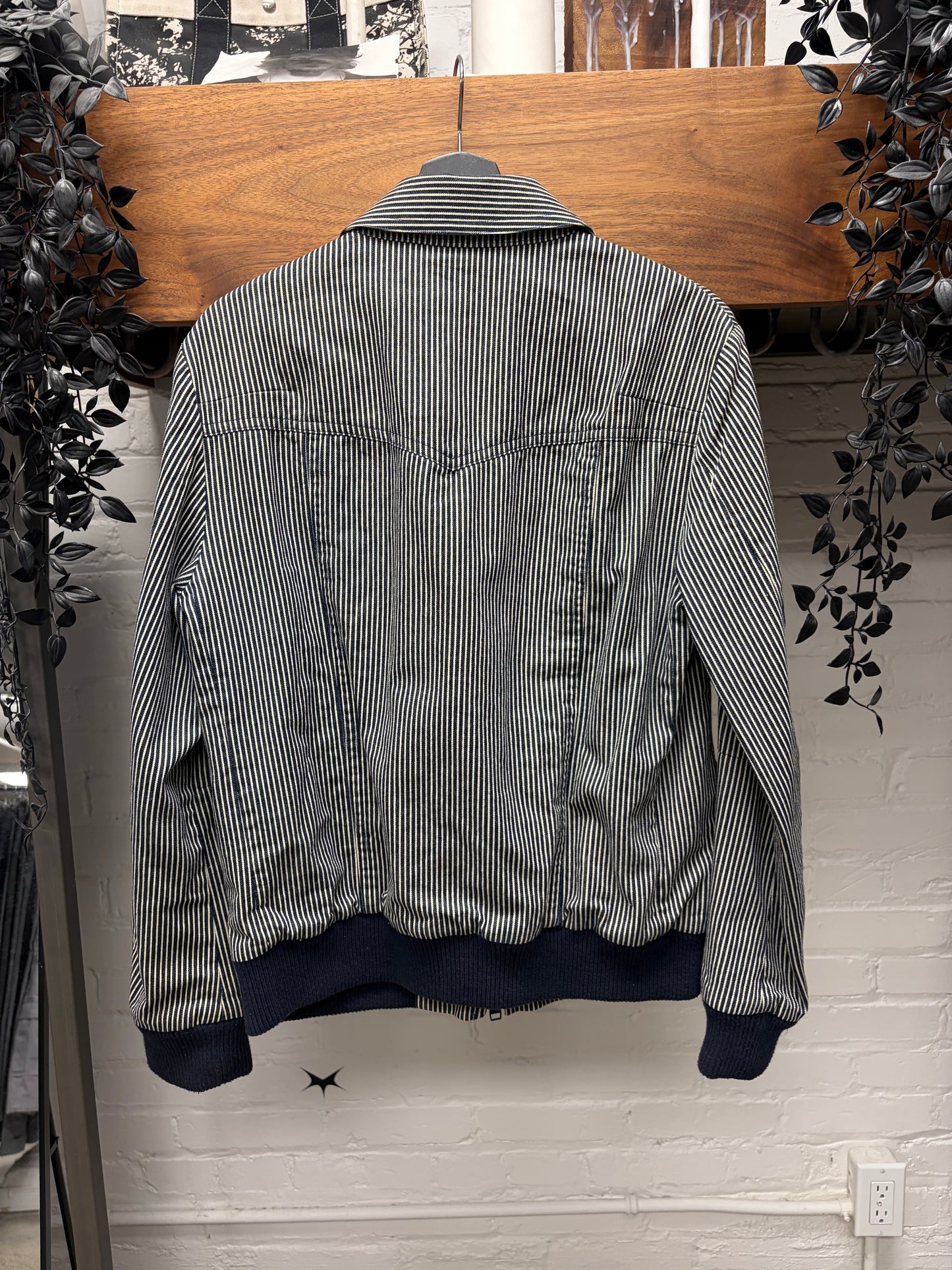 Number (N)ine Hickory Stripe Blue/White Zip-Up Denim Work Jacket