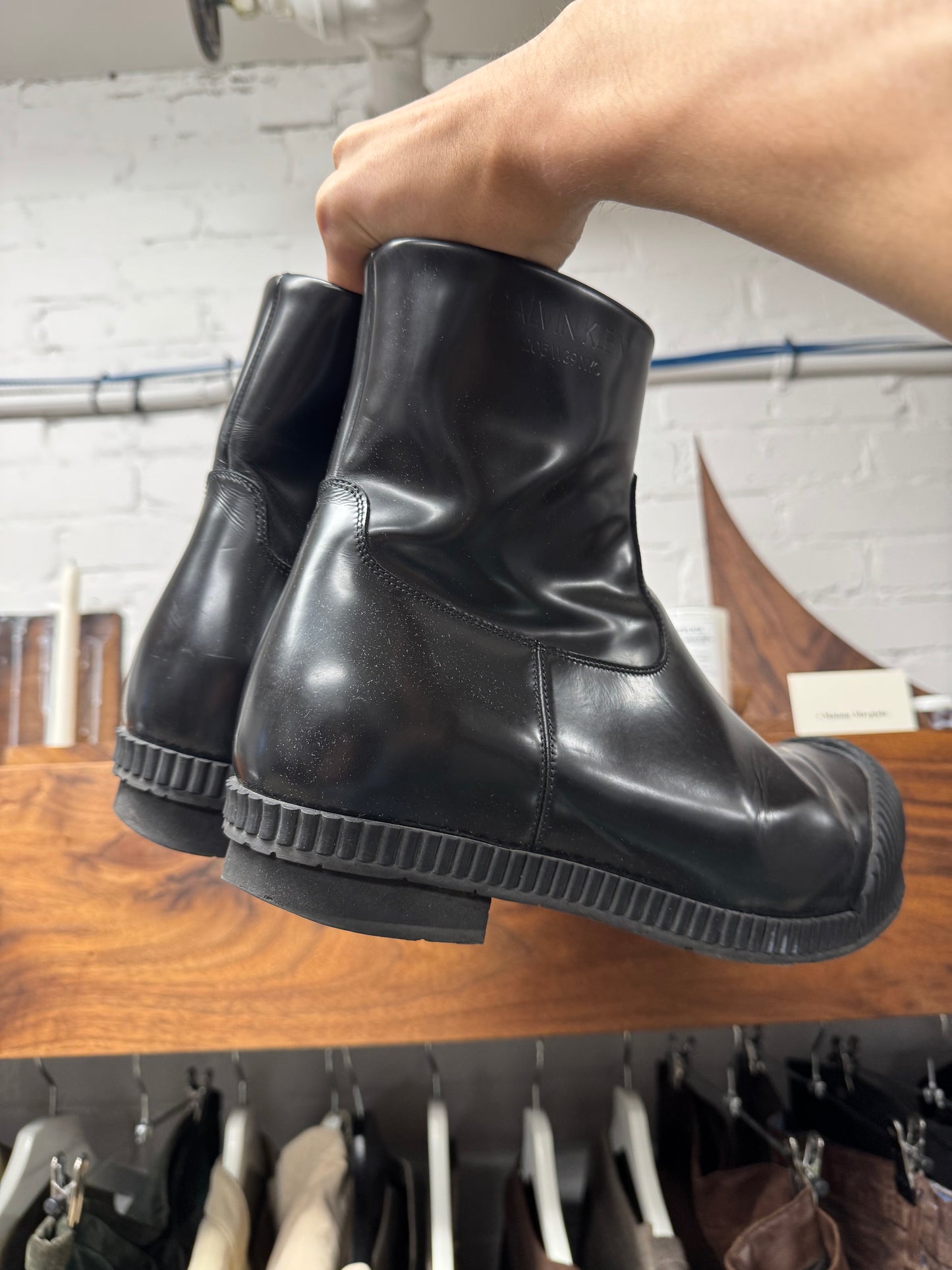 CK205W39Nyc by Raf Simons ‘Spazzolato’ Patent Leather Boots
