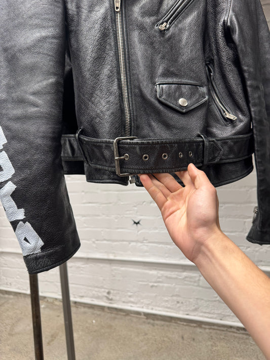 AW2017 Balenciaga ‘Graffiti’ Logo Black Leather Belted Biker Jacket