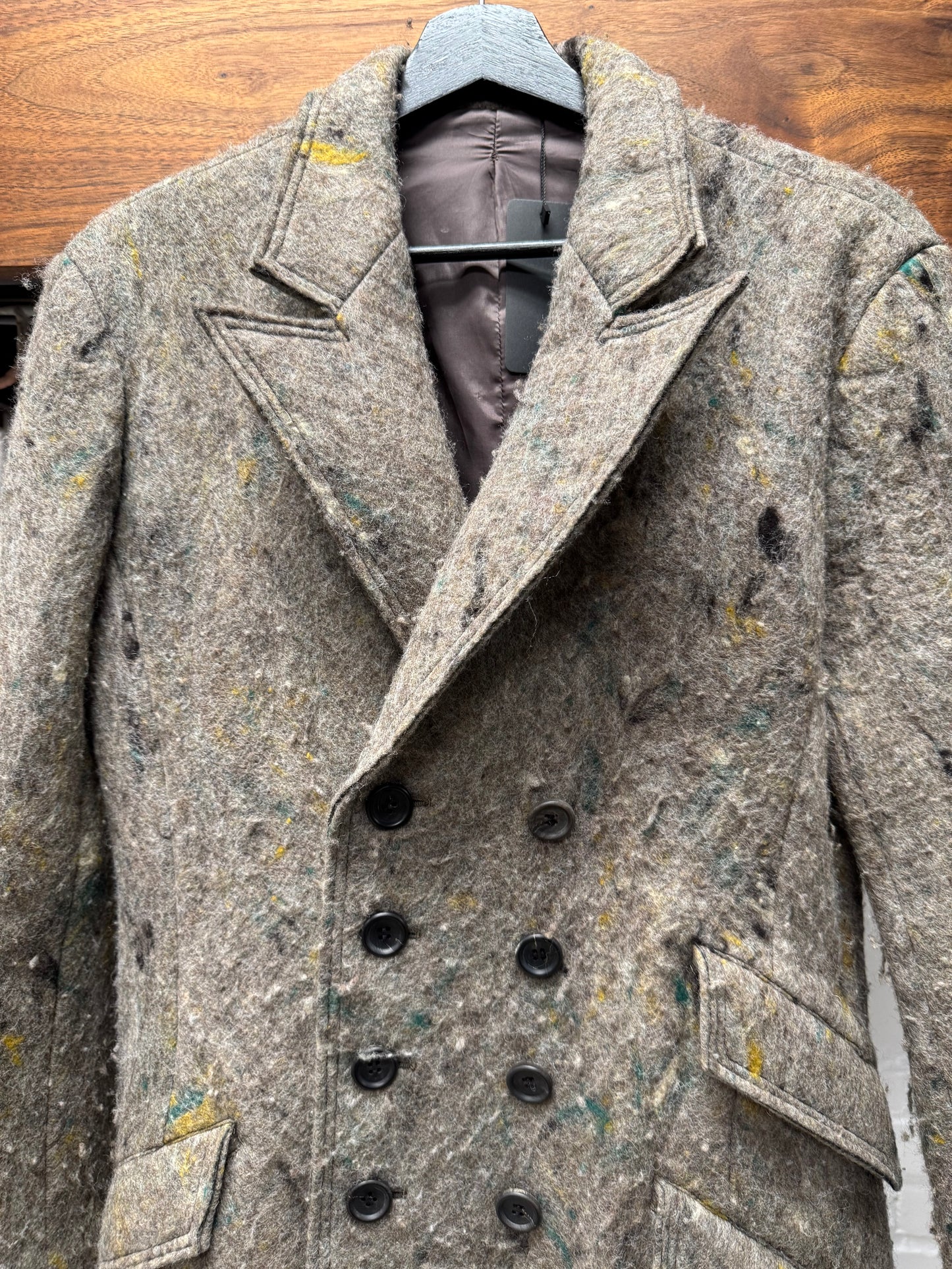 Yohji Yamamoto Noir ‘Felted’ Wool Double Breasted Long Coat