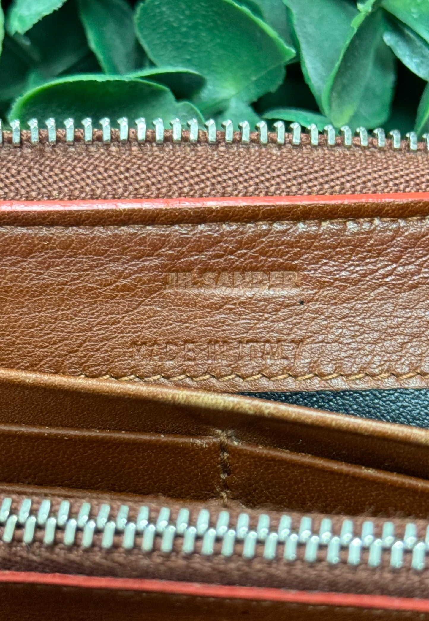 Jil Sander Embossed Logo Brown Leather Long Wallet
