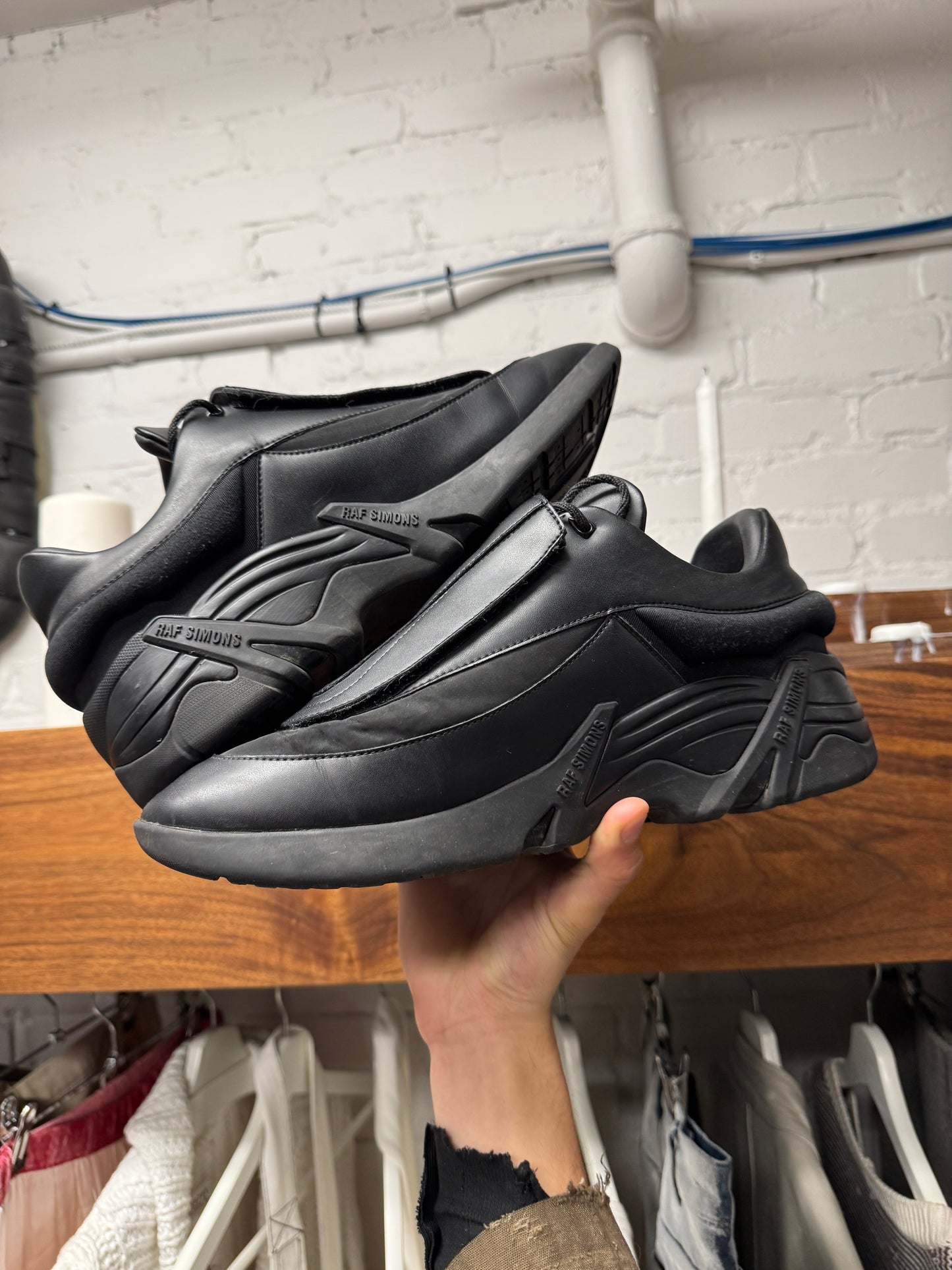 Raf Simons ‘Cyclone’ Triple Black Leather Low Top Sneakers