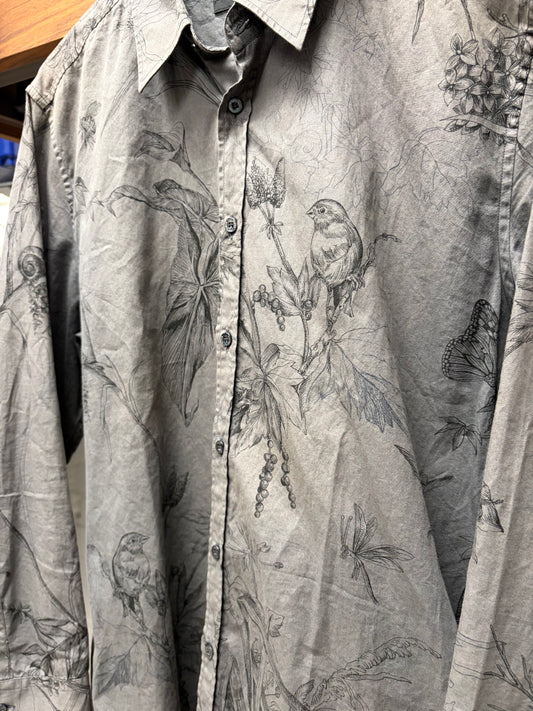 Vintage Gucci ‘Botanical’ Patterned Mute Grey/Purple Button Up Shirt