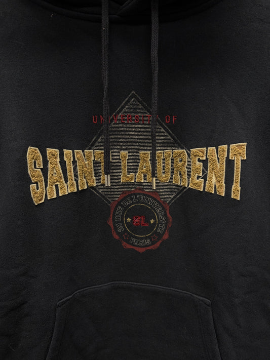 2021 Saint Laurent ‘Collegiate Logo’ Black Pullover Hoodie