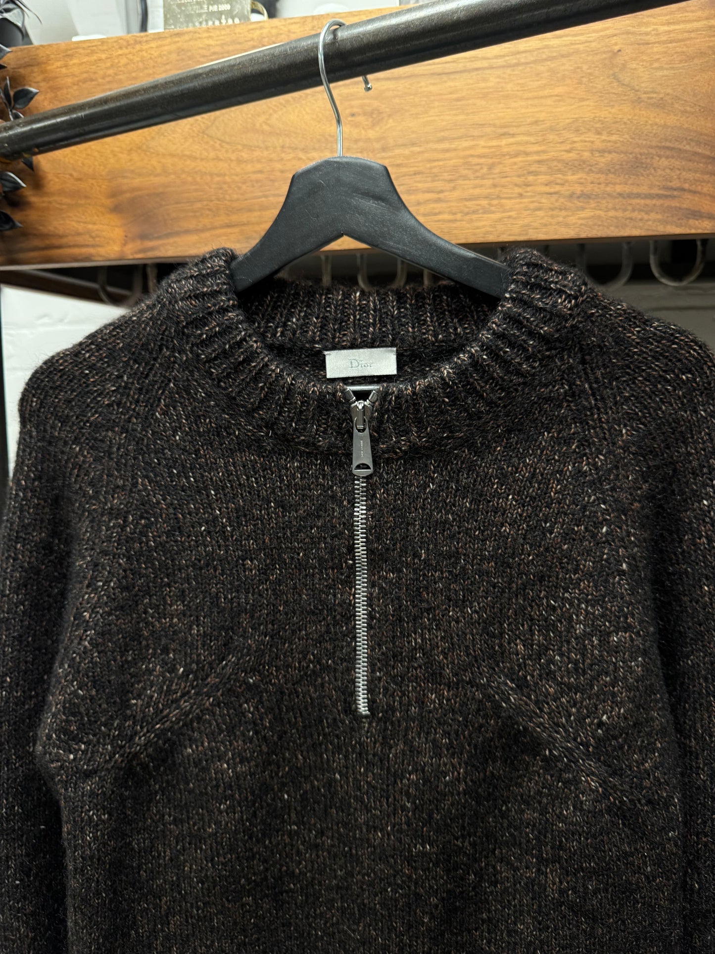 Dior Homme Speckled Brown Wool Quarter Zip Sweater