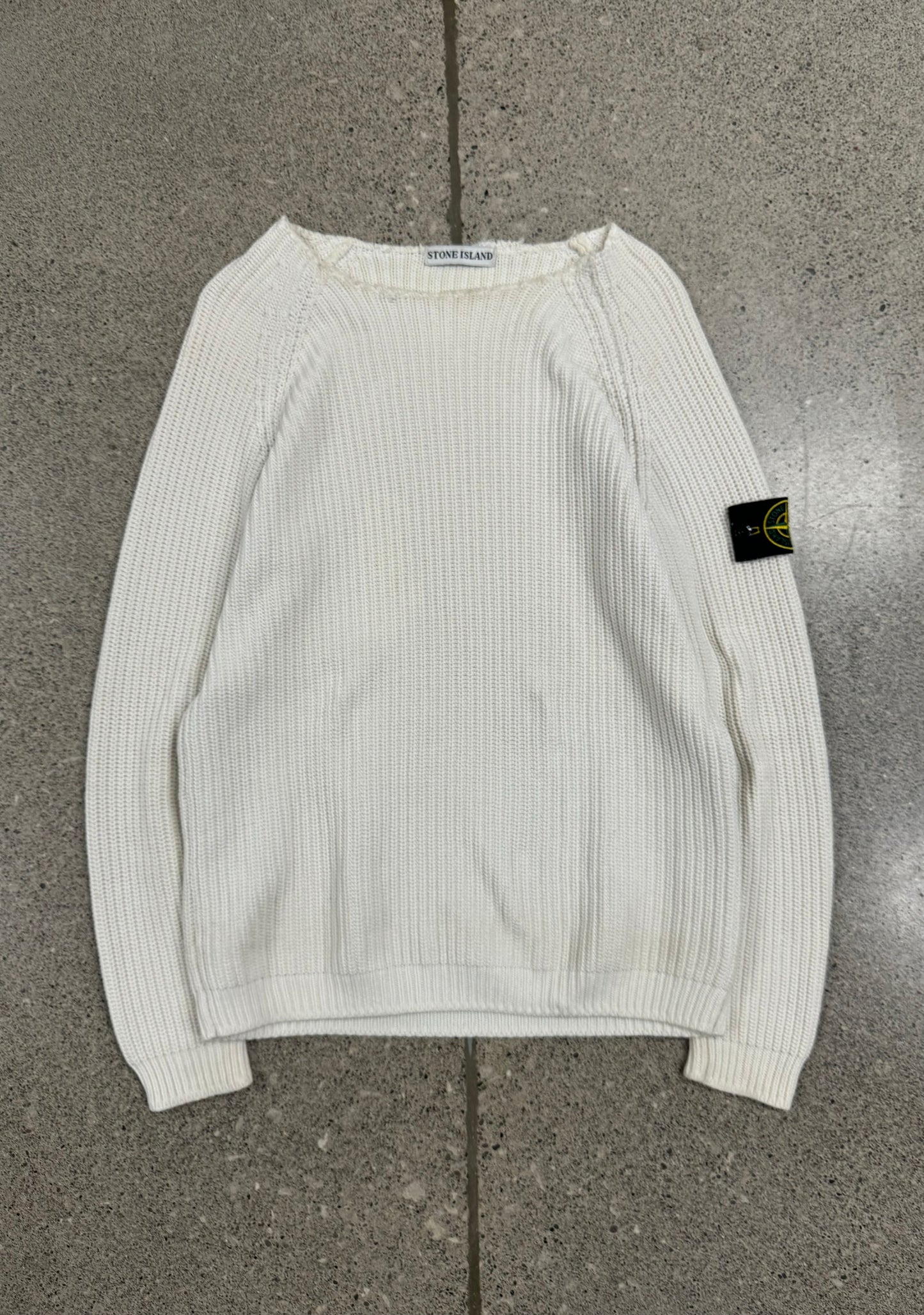 2000s Stone Island Cream White Badge Logo Knit Sweater