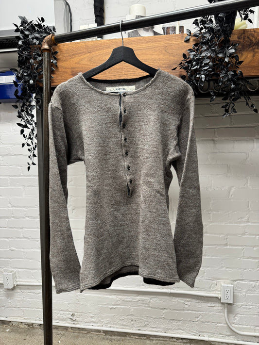 Kapital Speckled Brown Wool ‘Henley’ Long Sleeve Shirt