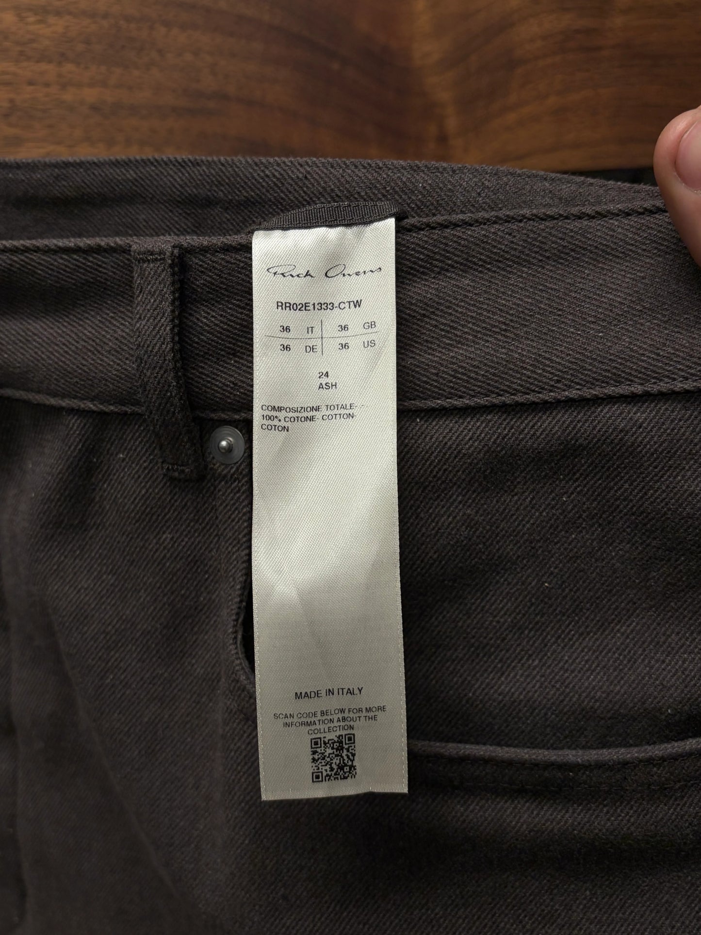 AW2022 Rick Owens ‘Strobe’ Ash Brown ‘Geth’ Wide Leg Denim