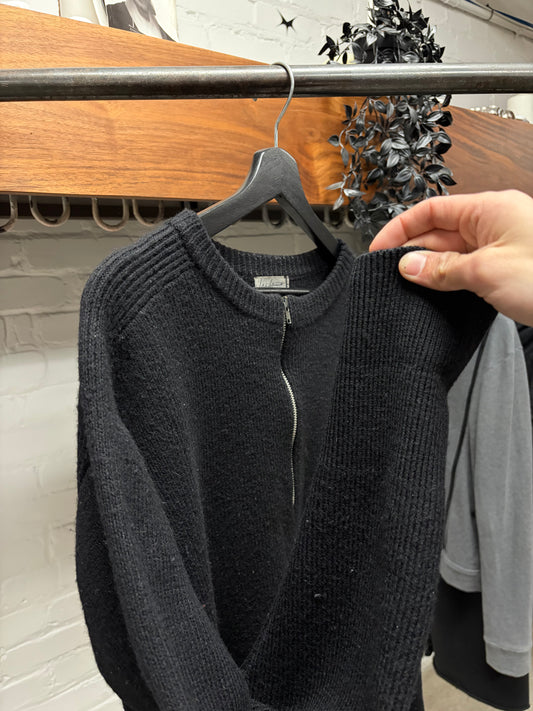 Yohji Yamamoto Pour Homme Quarter Zip Black Wool Knit Sweater