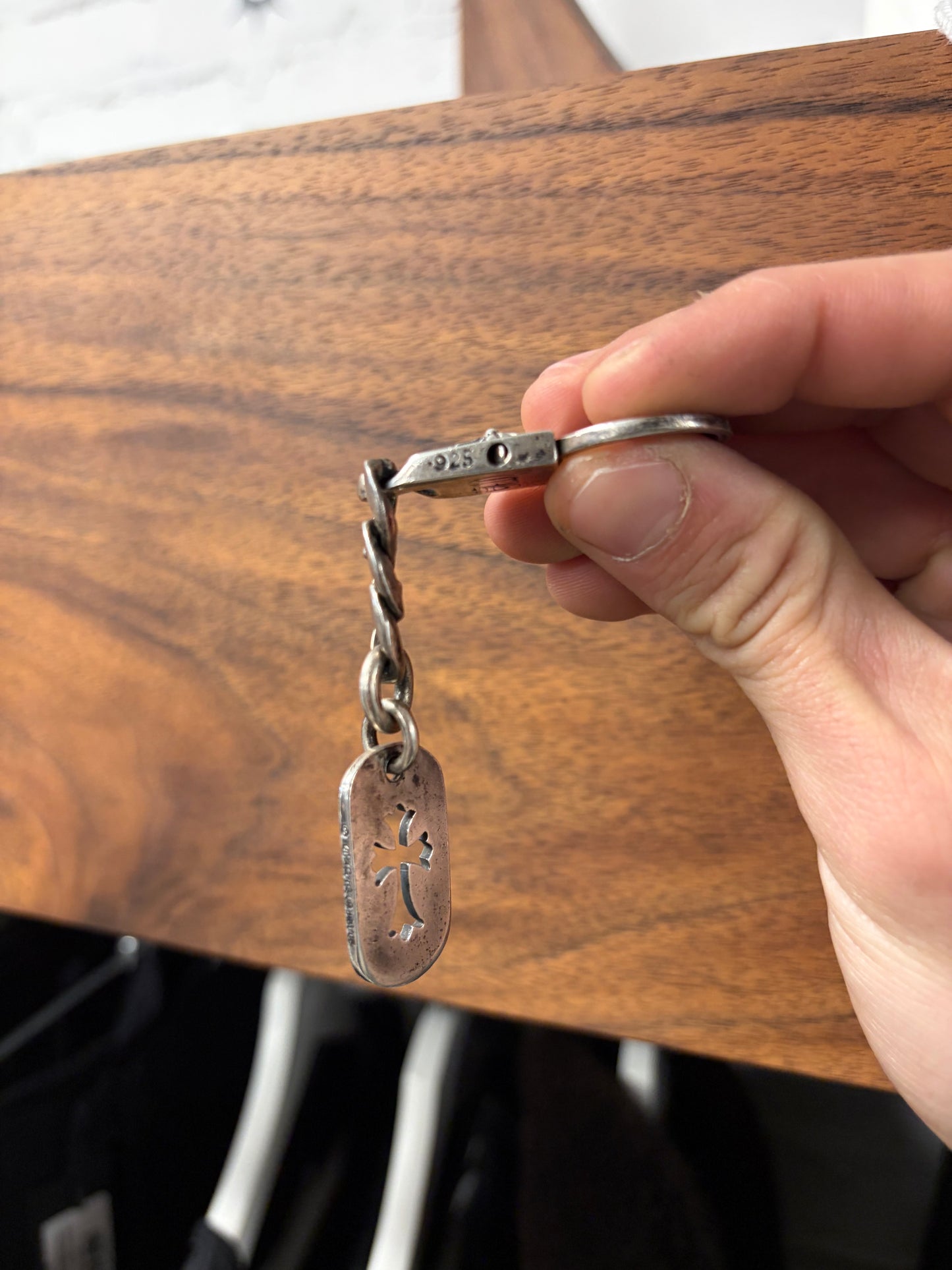 Vintage Chrome Hearts ‘Cross Cutout’ New 925 Silver Dogtag Keychain