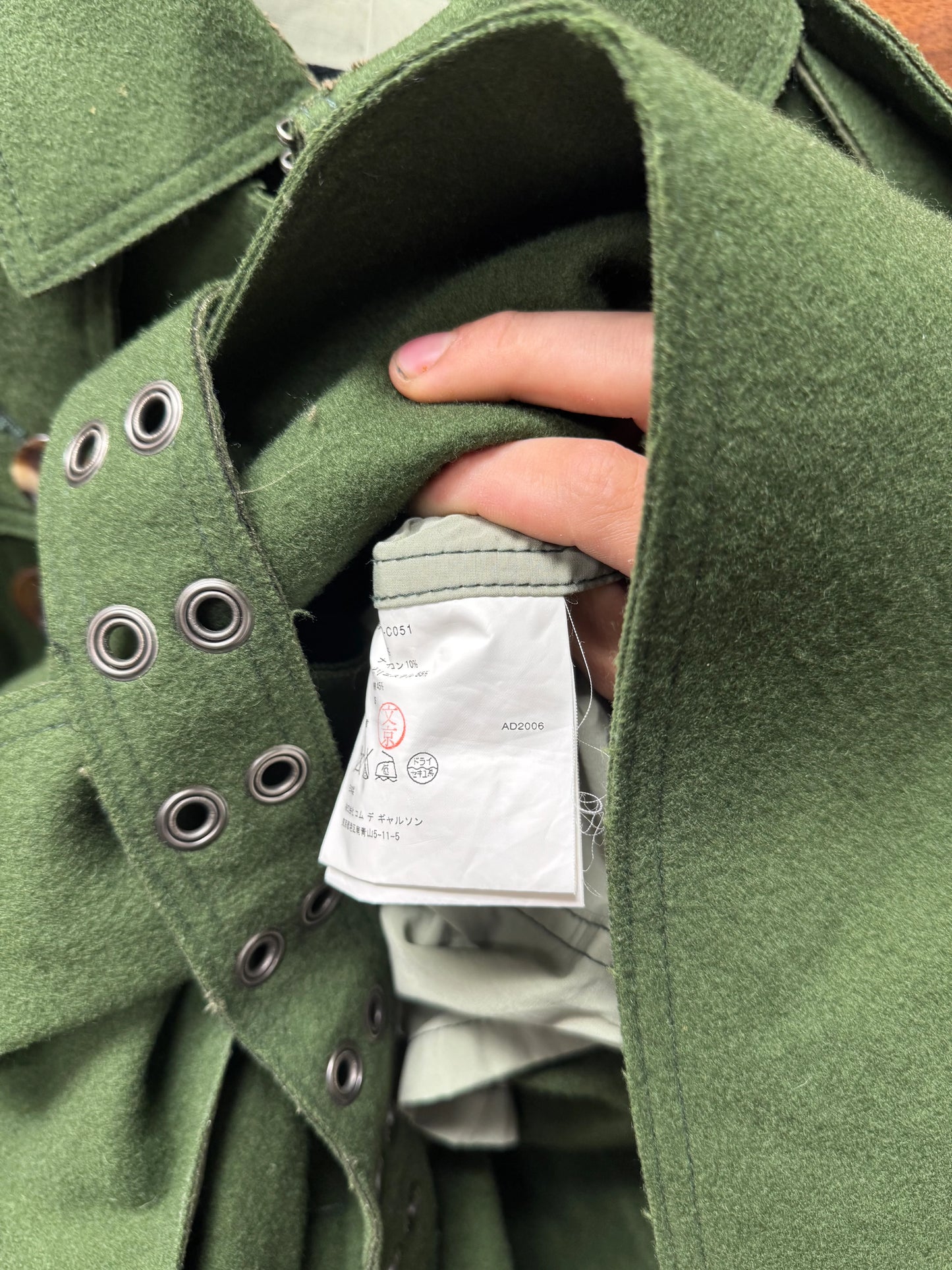 AW2006 Junya Watanabe ‘Taxi Driver’ Distressed Green Wool Trench Coat