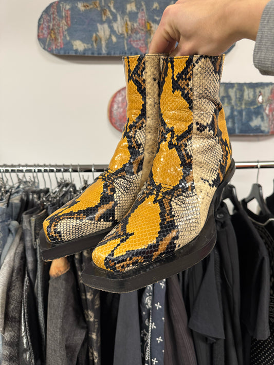 Alyx Studios ‘Leone’ Leather Snake Print Cuban Heel Boots
