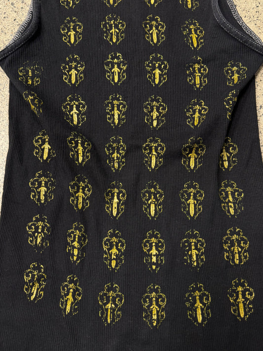 2000s Chrome Hearts ‘Dagger Flooded’ Ribbed Black Tank Top