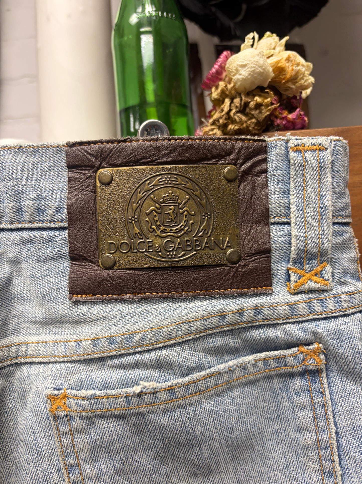 2000s Dolce & Gabbana ‘Distress Repaired’ Light Wash Blue Flared Leg Denim
