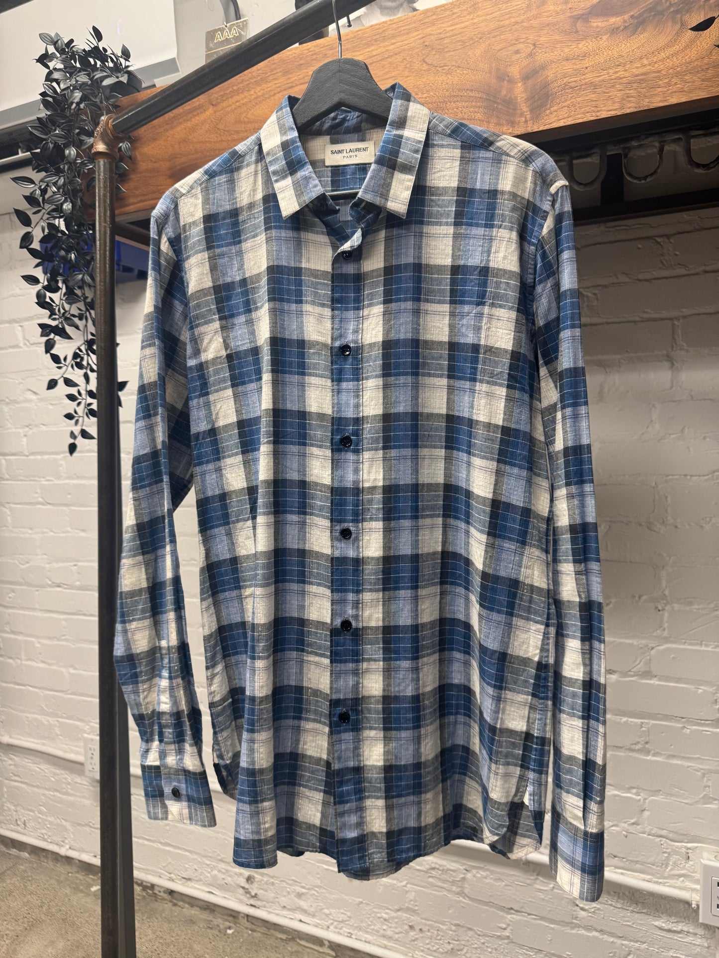 Saint Laurent Blue/White Sheer Plaid Flannel