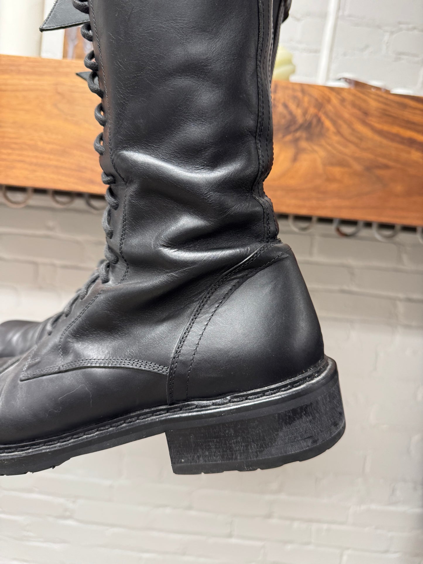 Ann Demeulemeester ‘Danny’ Knee High Calfskin Leather Combat Boots