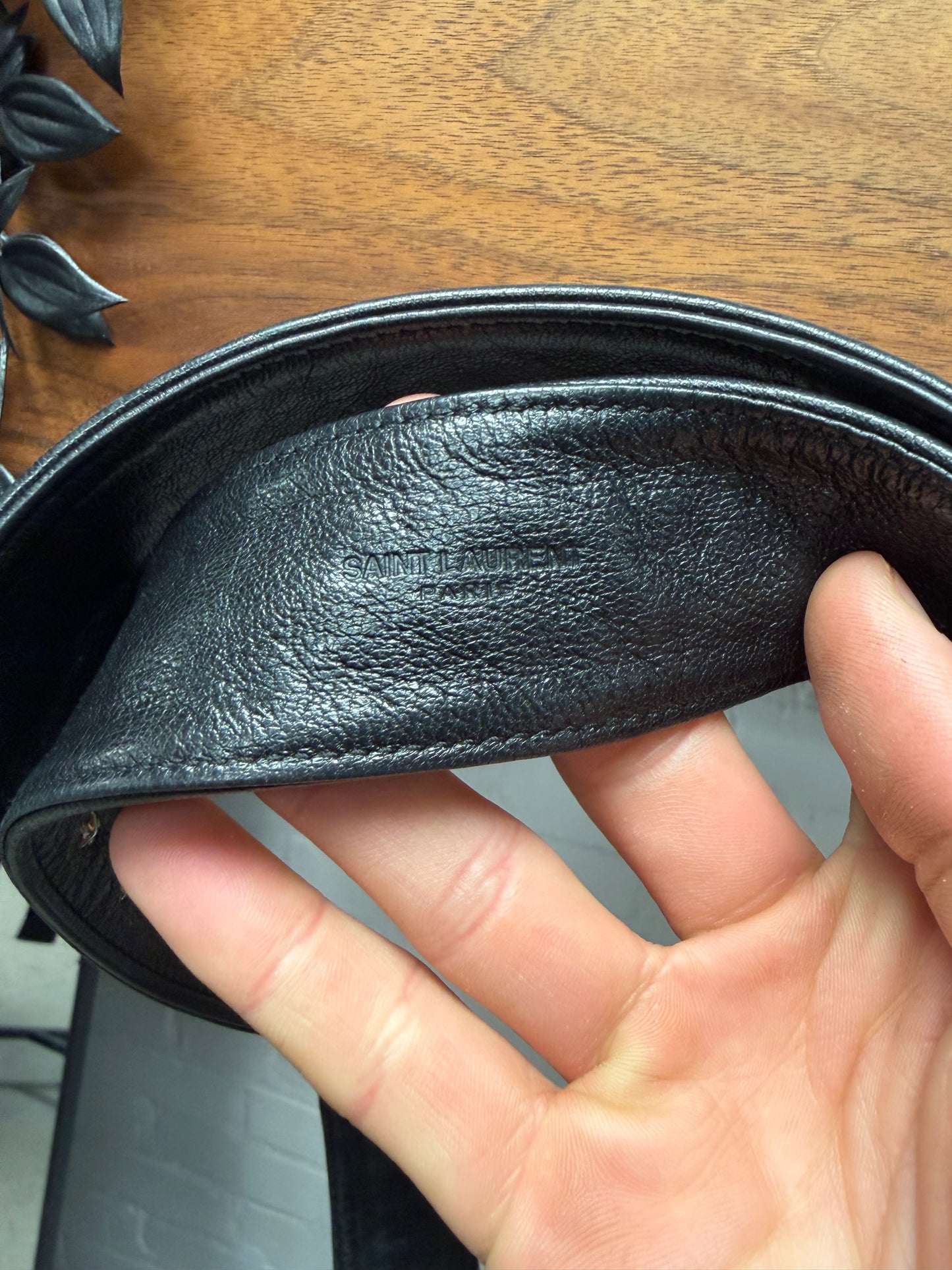 Saint Laurent Black Lambskin Leather Silver ‘Star Studded Belt