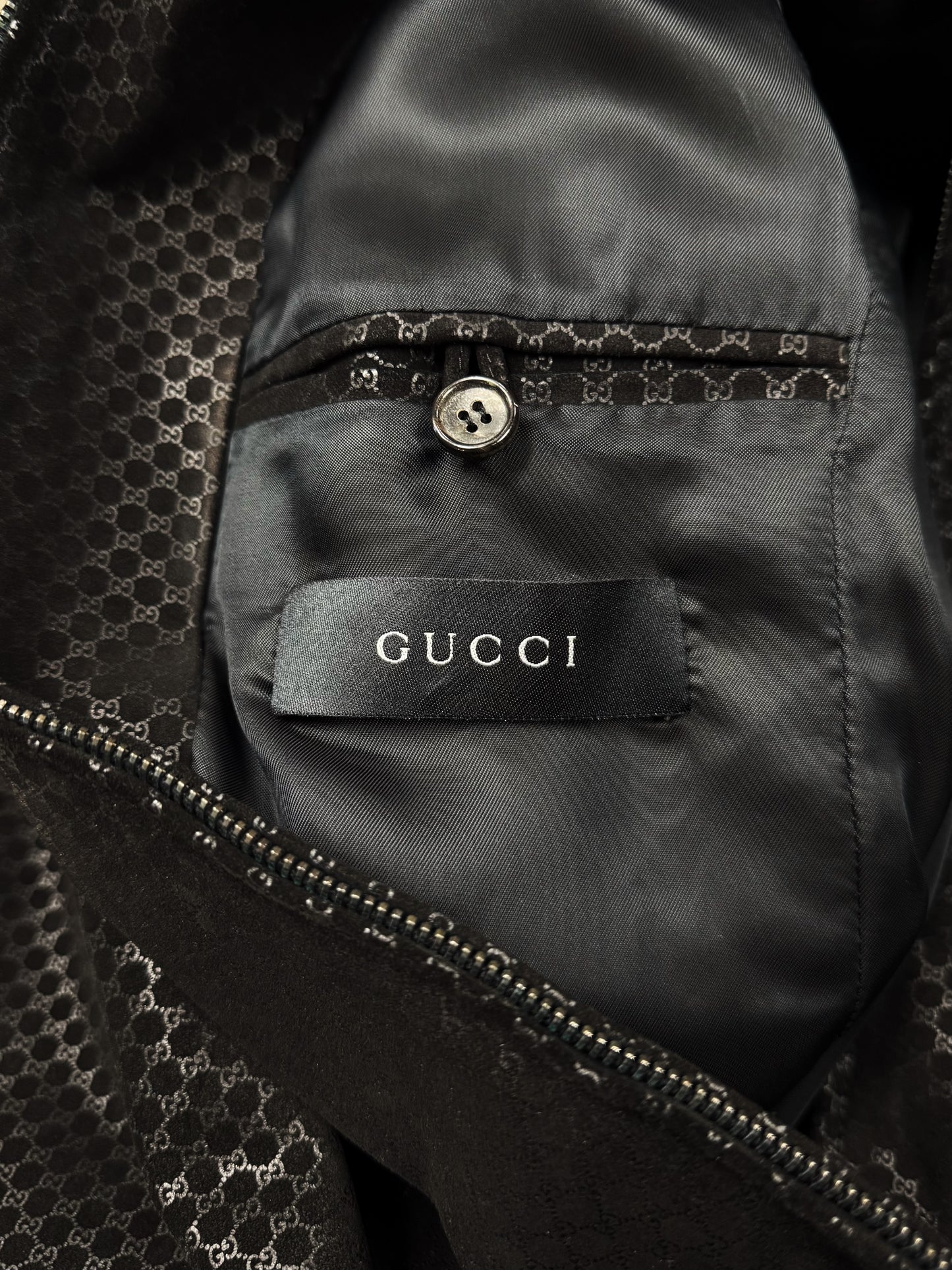 Gucci by Tom Ford ‘Metallic’ GG Monogram Leather Moto Jacket.